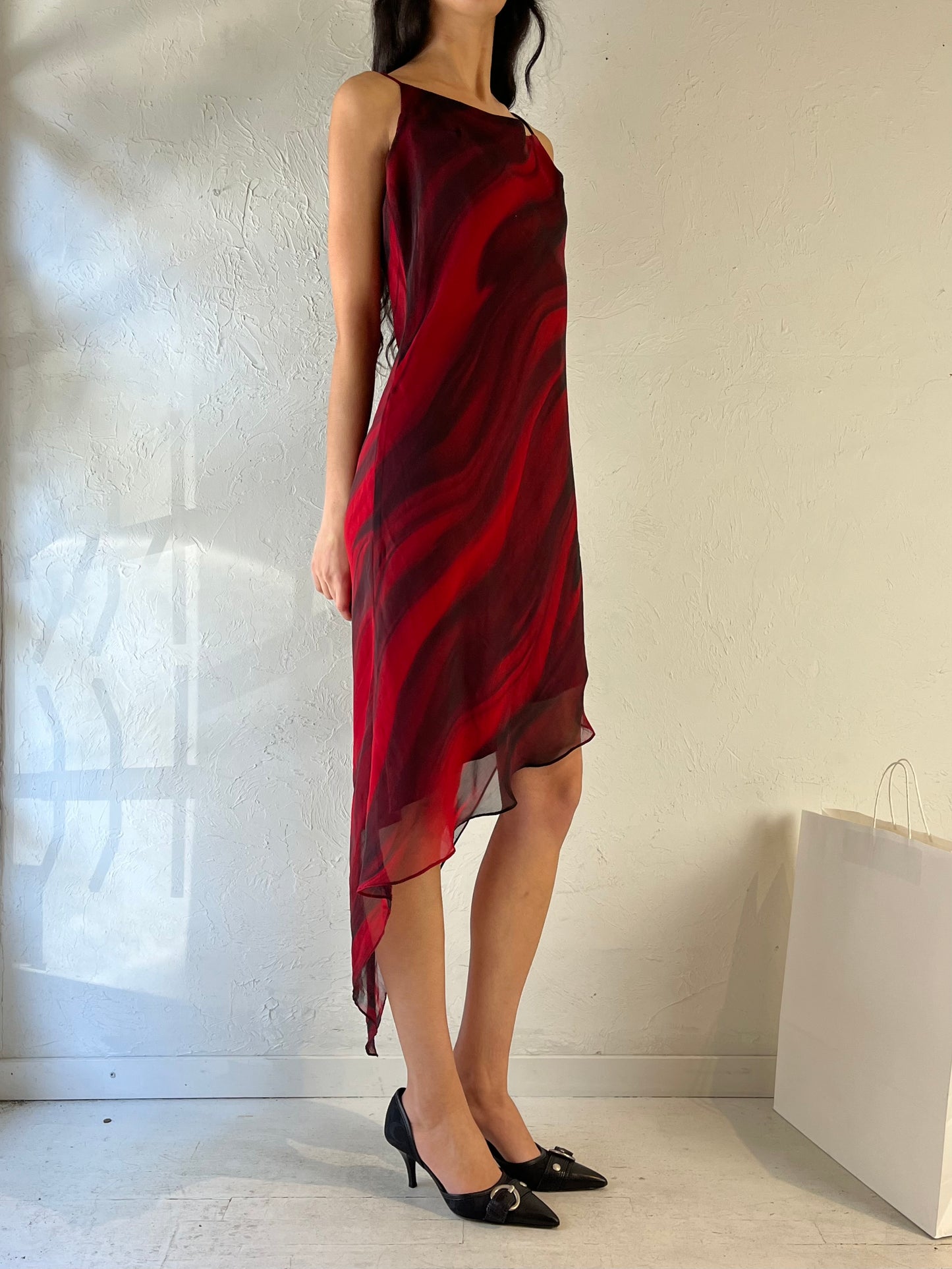 90s ‘Chicas’ Red Asymmetrical Dress / Large