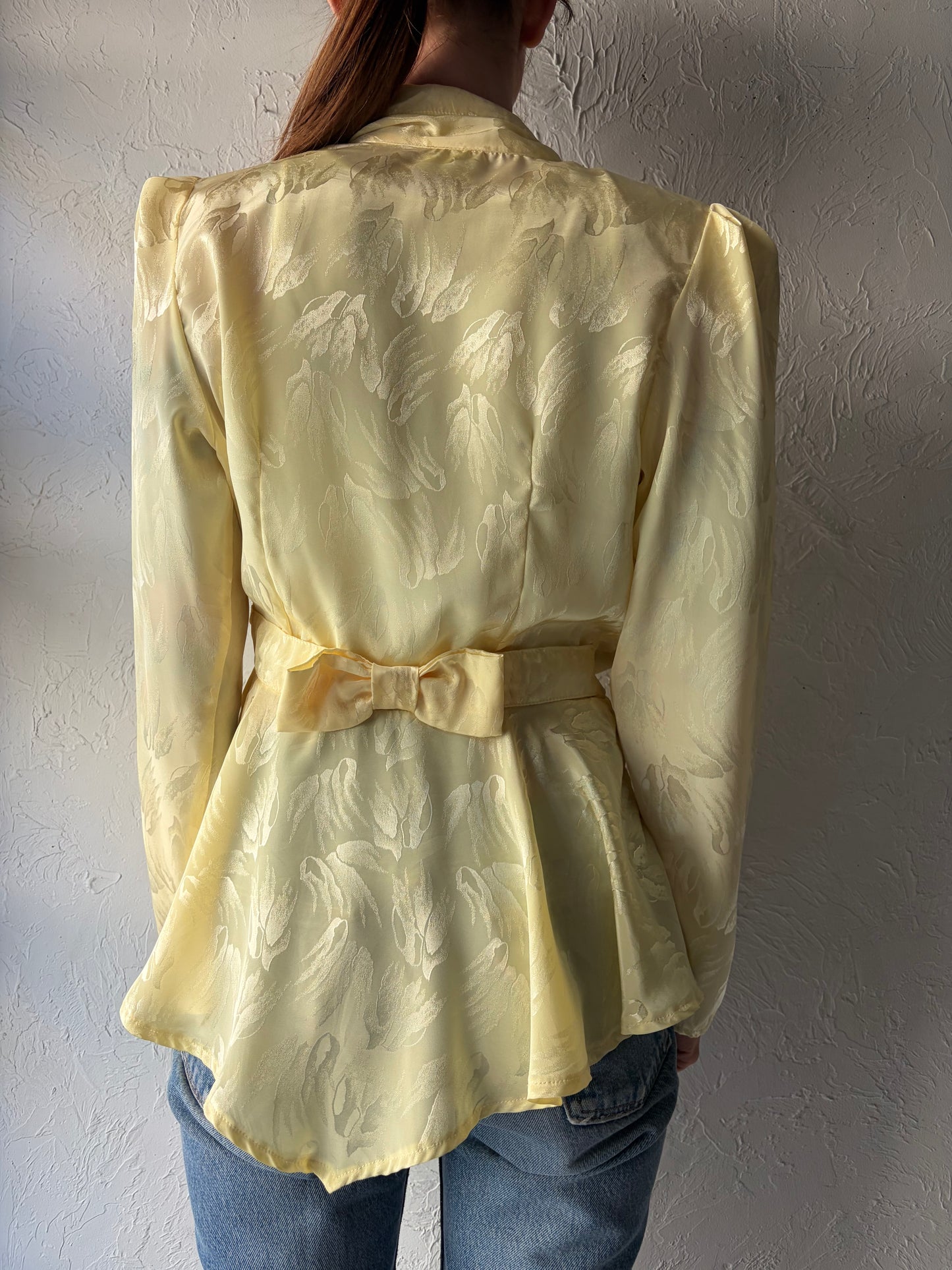 80s Yellow Retro Romanic Blouse / Vintage 1980s Feminine Prairie Cottage Core Top / Small