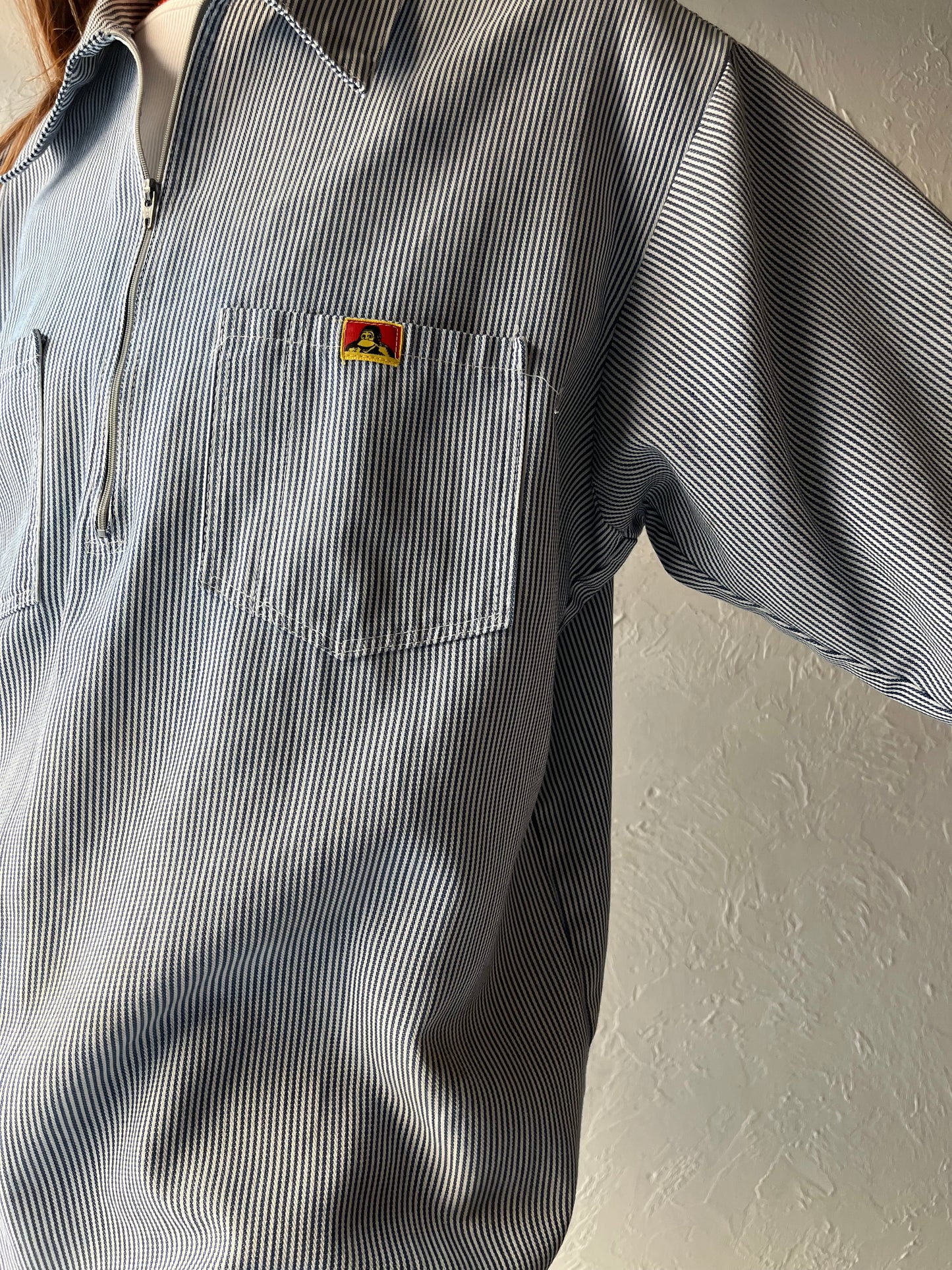 Vintage 'Ben Davis' Pinstriped Half Zip Shirt / Large