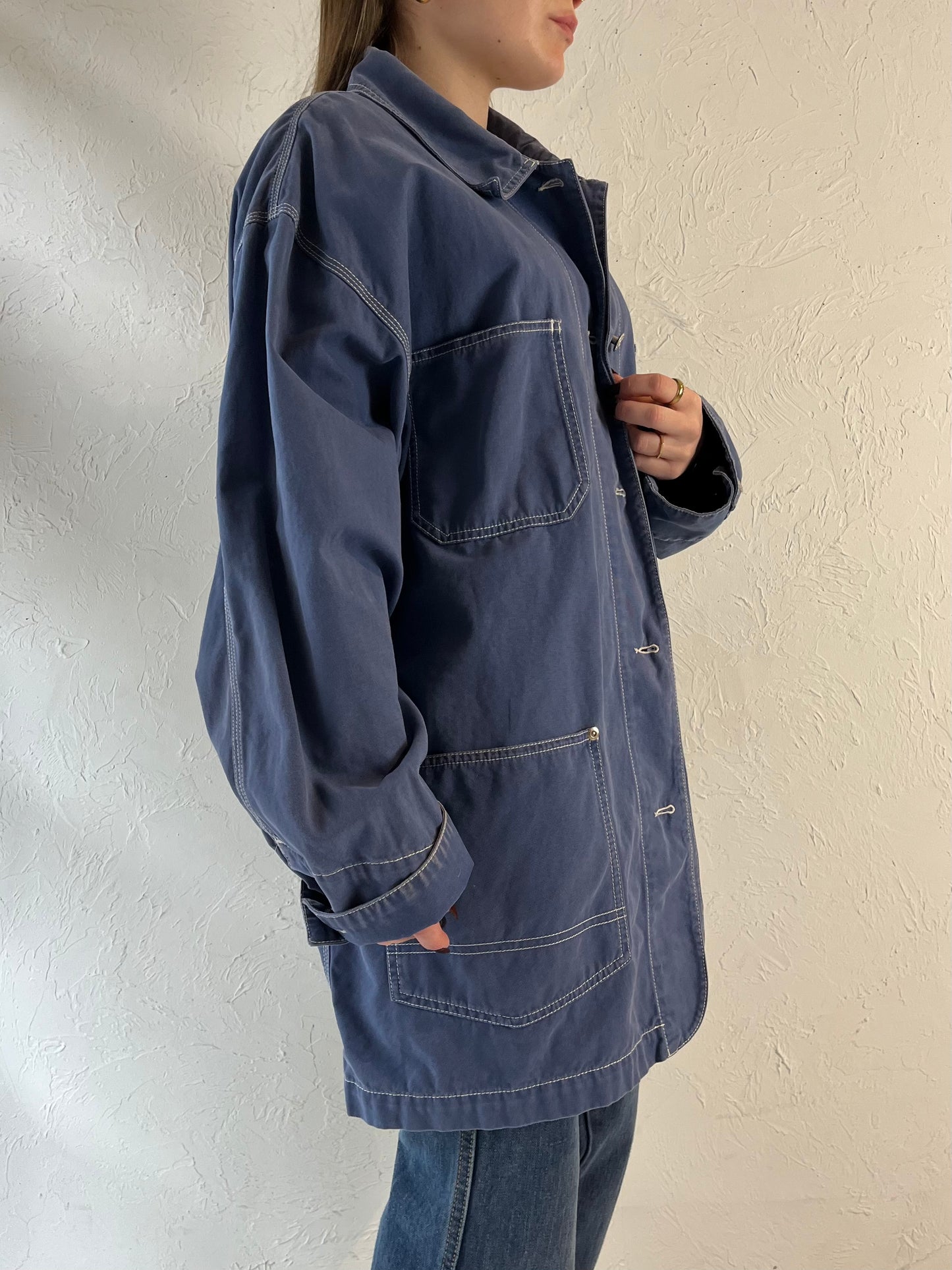 90s ‘Eddie Bauer’ Blue Cotton Chore Jacket / Large