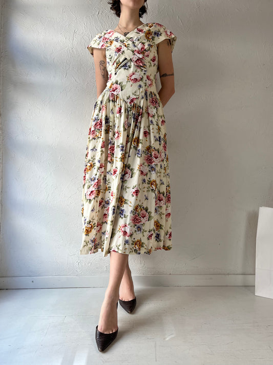 90s 'Robbie Bee' Floral Print Rayon Dress / Small