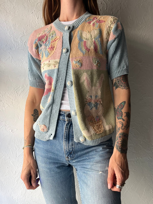 90s "Bryn Connelly' Pastel Floral Cottagecore Grannycore Preppy Knit Top / Small