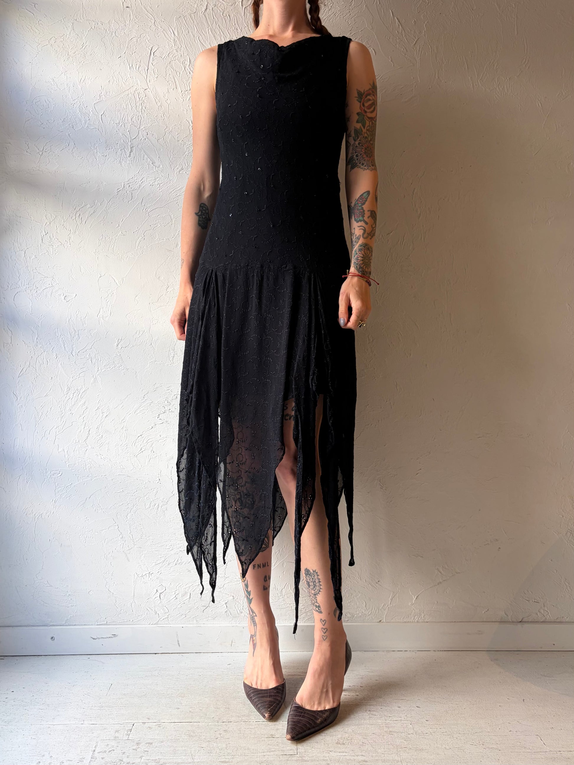 90s 'Majik' Black Fairycore Sequin Dress / Medium
