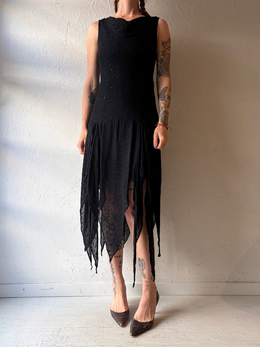 90s 'Majik' Black Fairycore Sequin Dress / Medium
