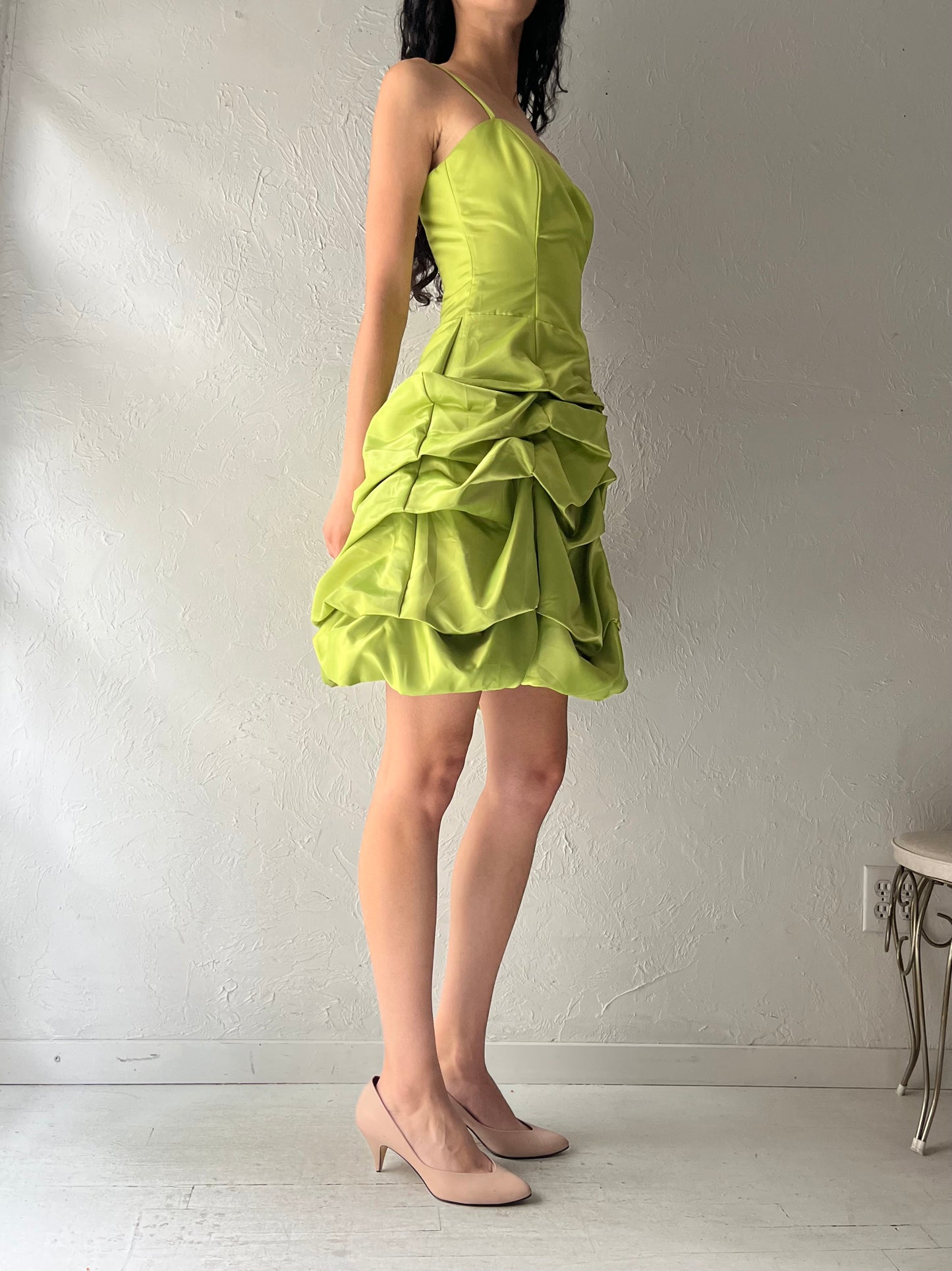 Y2k 'Star Box' Lime Green Bubble Mini Formal Dress / XS