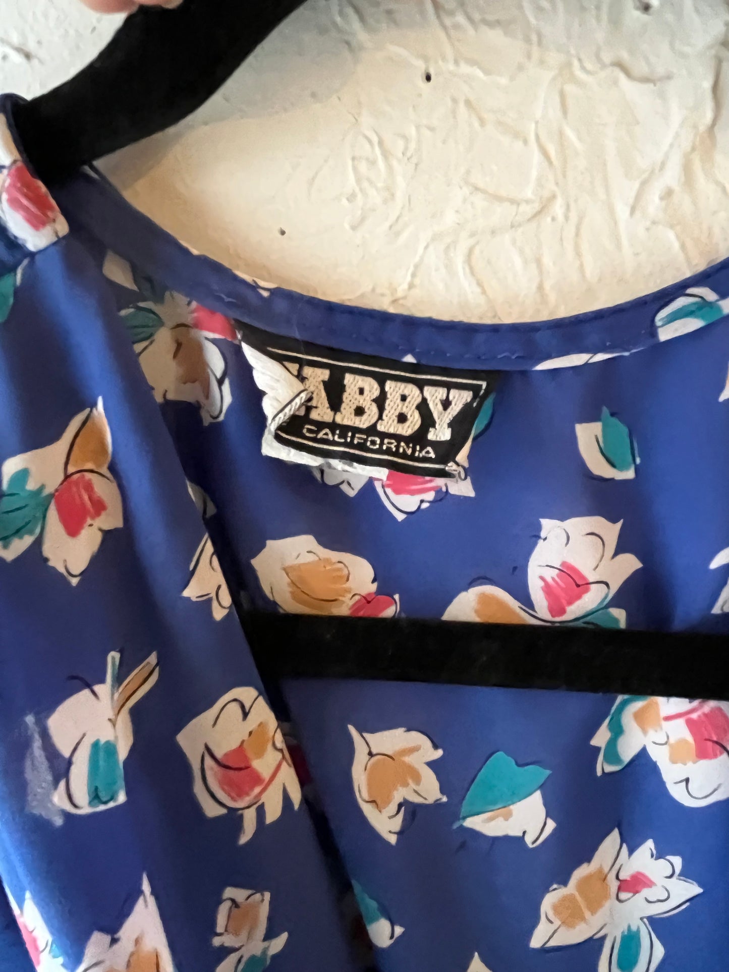 80s 'Tabby' Blue Patterned Summer dress / Vintage 1980s Floral Cottagecore Boho Picnic Midi Dress / Medium