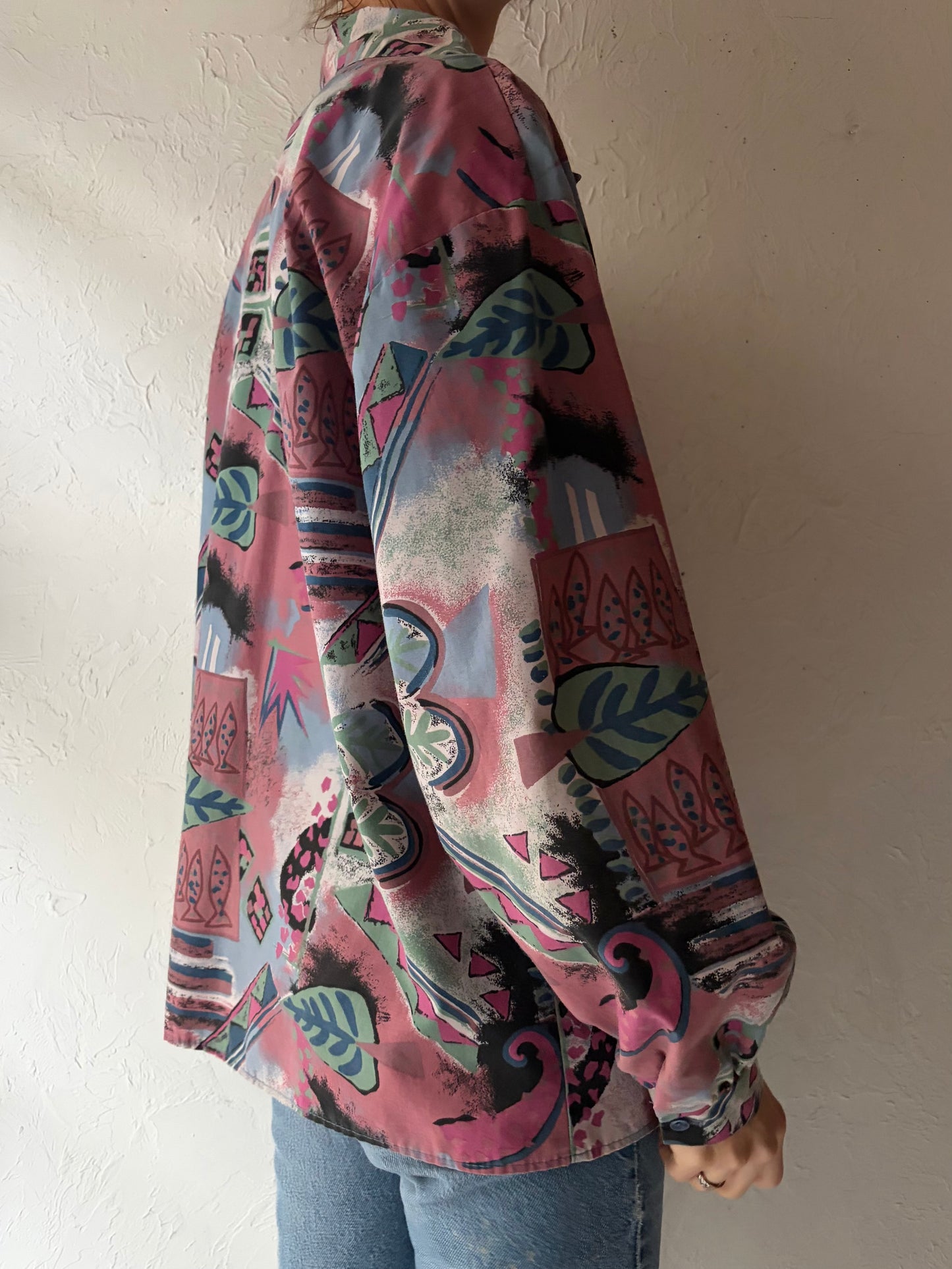 90s 'Nevada' Retro Patterned Button Up Shirt / Medium