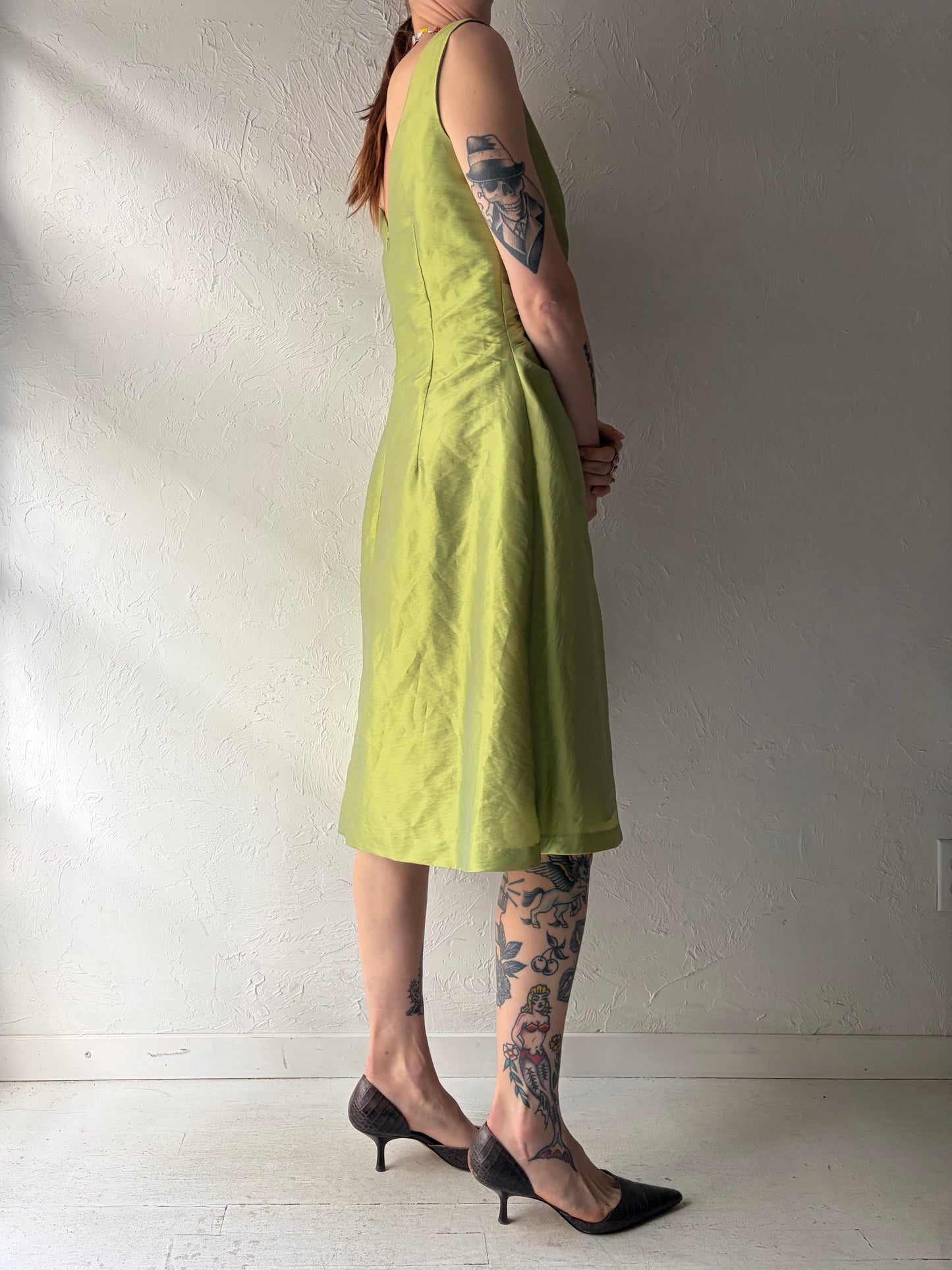 Y2k 'Impression' Green Metallic Spring Formal Dress / Large