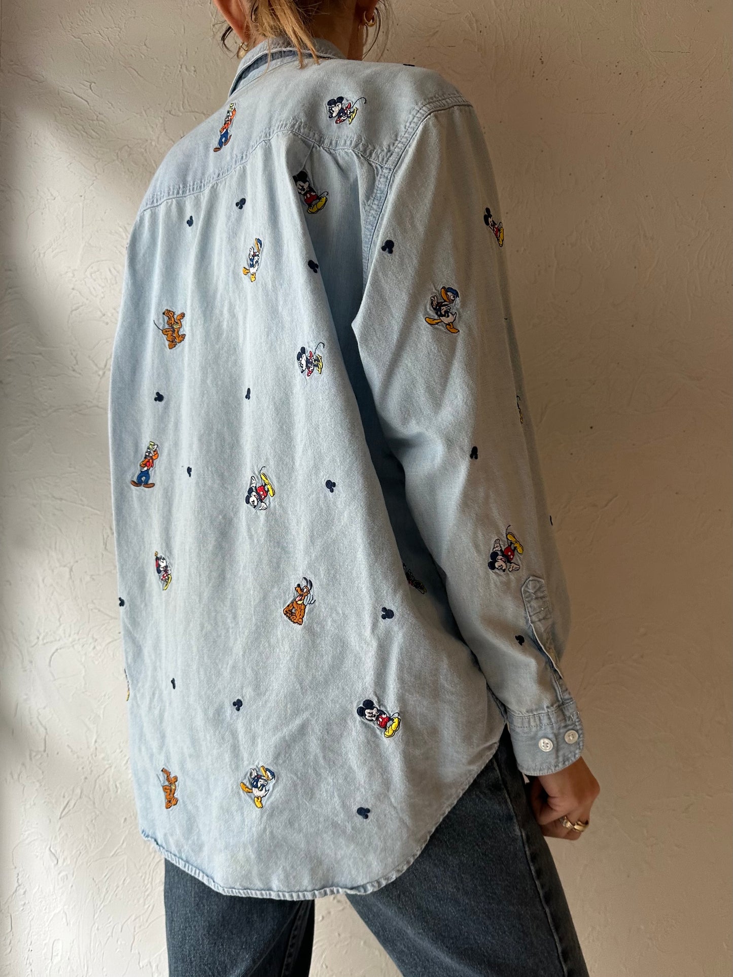 90s 'Disney' Embroidered Denim Shirt / Medium
