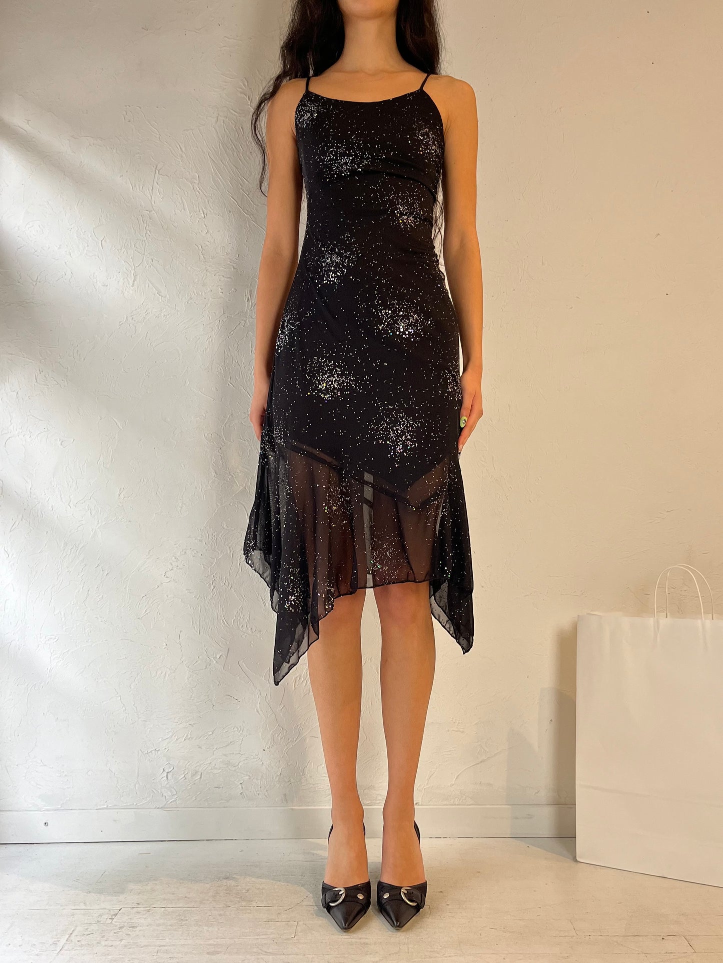 90s ‘Algo’ Black Sparkly Dress / Small