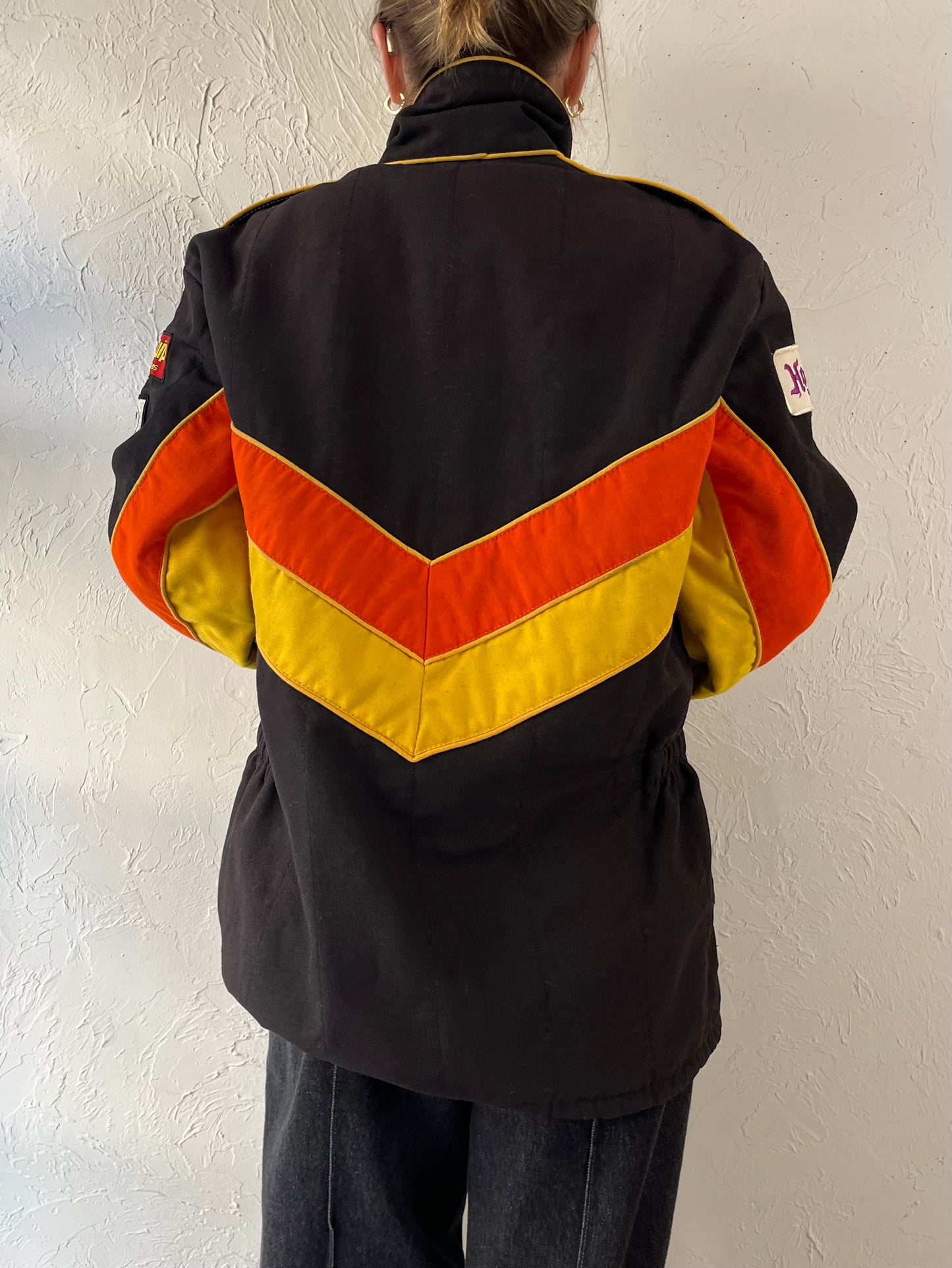 Vintage Retro Black Racing Jacket / Medium