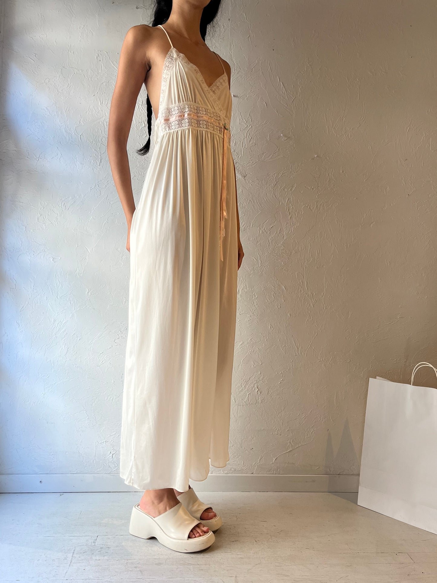 70s 'Gilead' Cream Nylon Night Gown / Small