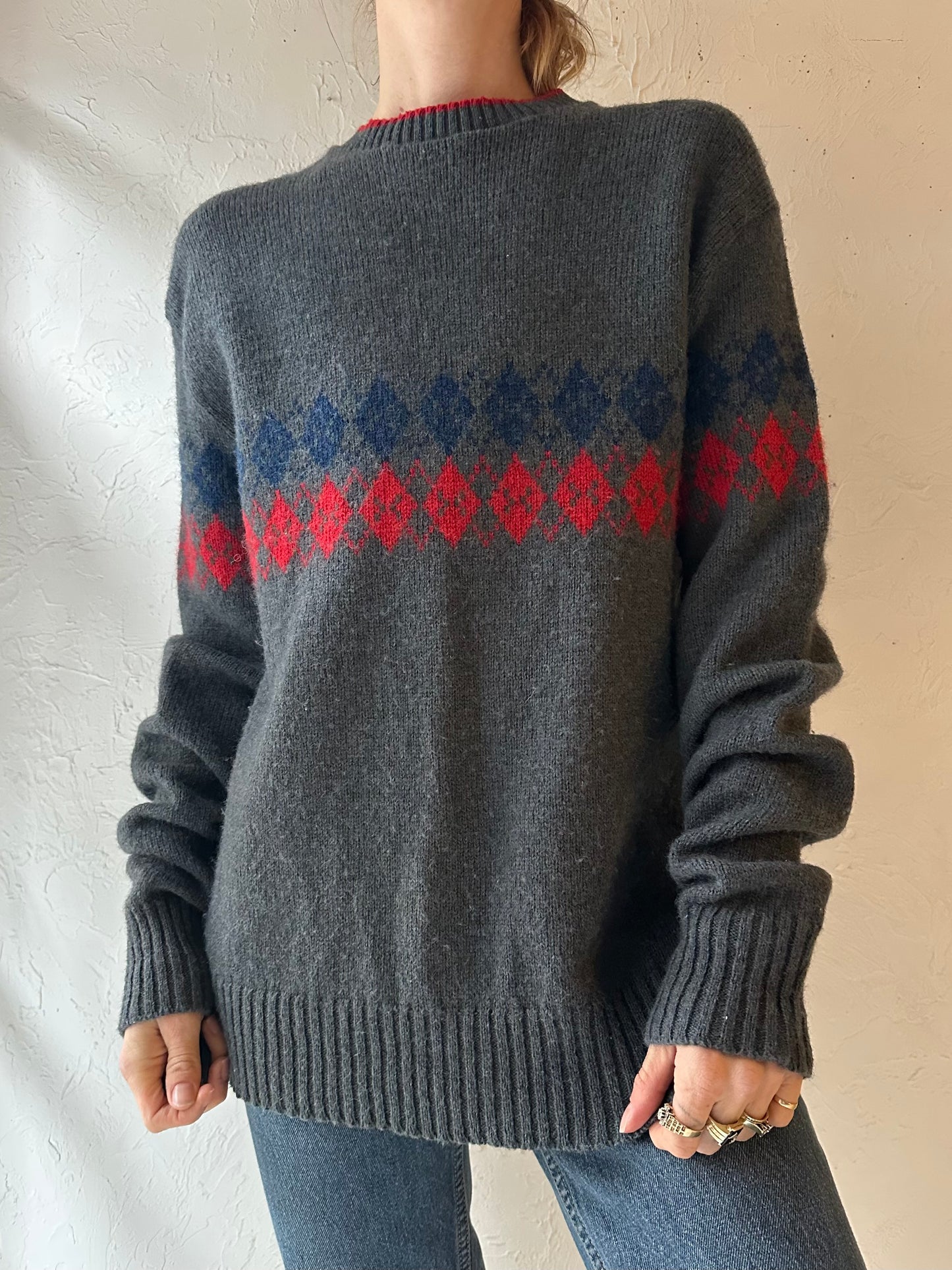 90s ‘Campus’ Grey Crew Neck Sweater / XL