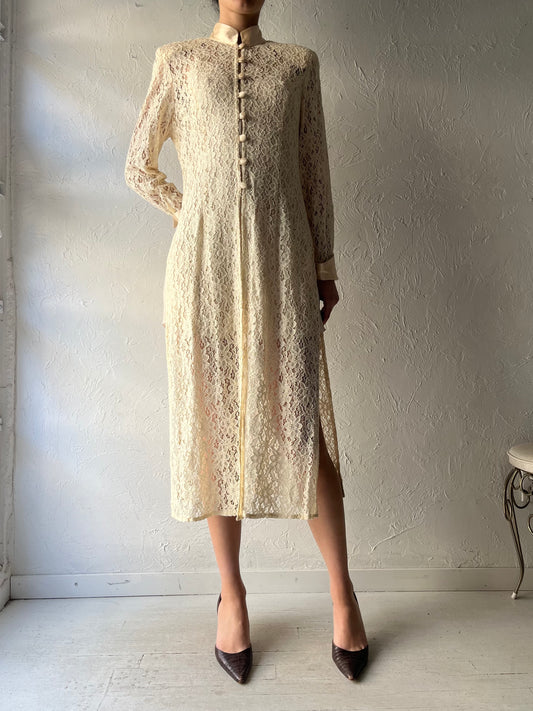 80s 'Lori Weidner' Cream Lace Formal Bridal Jacket / Small - Medium