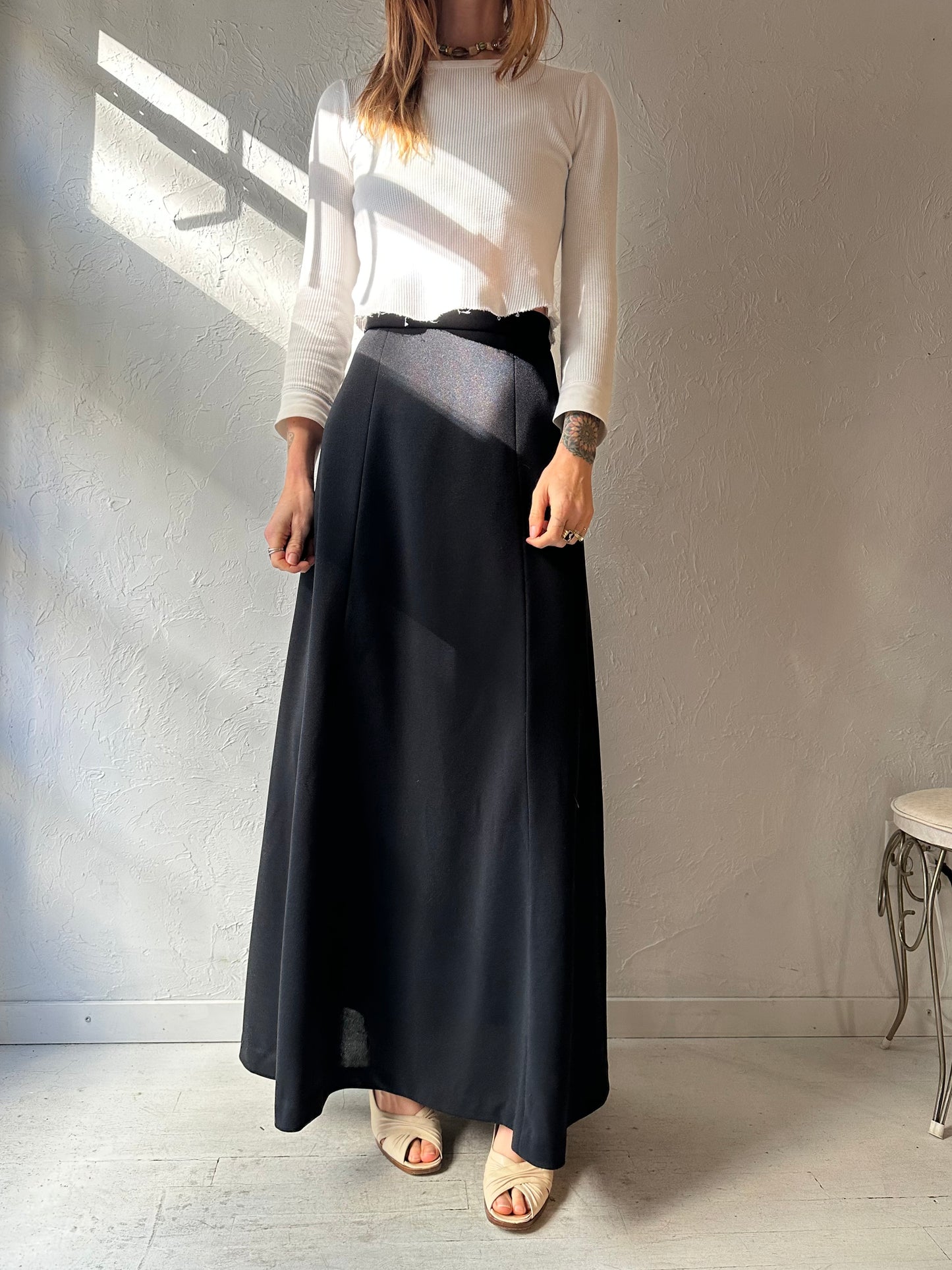 70s Black Maxi Skirt / Small