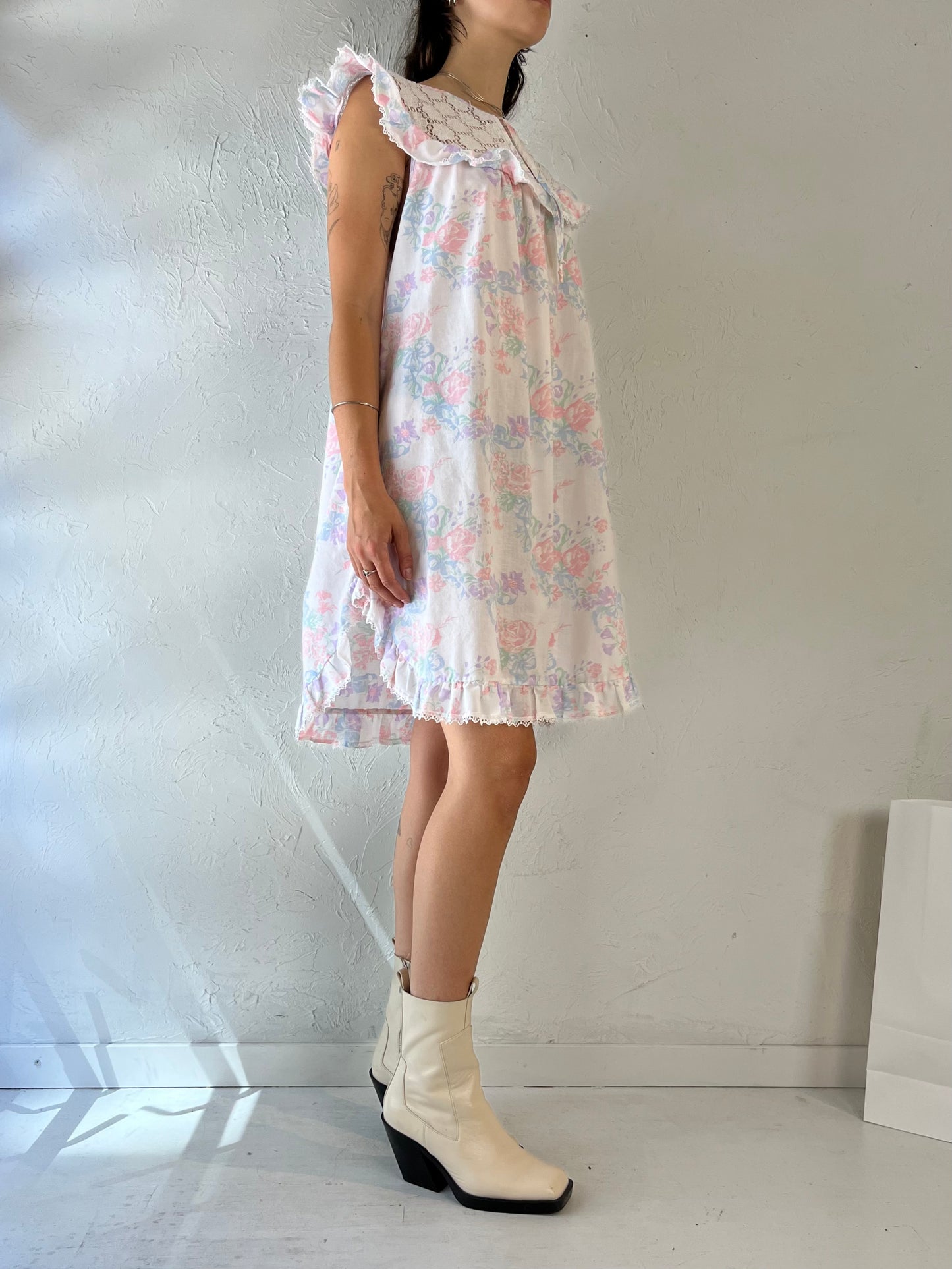 90s 'BBW' Lingerie Pastel Floral Print Night Dress / Medium