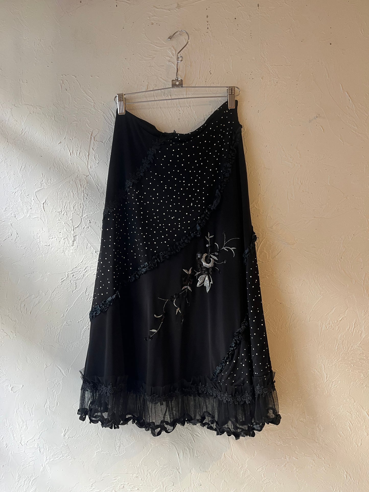 90s 'Joyous' Black Midi Skirt / Medium