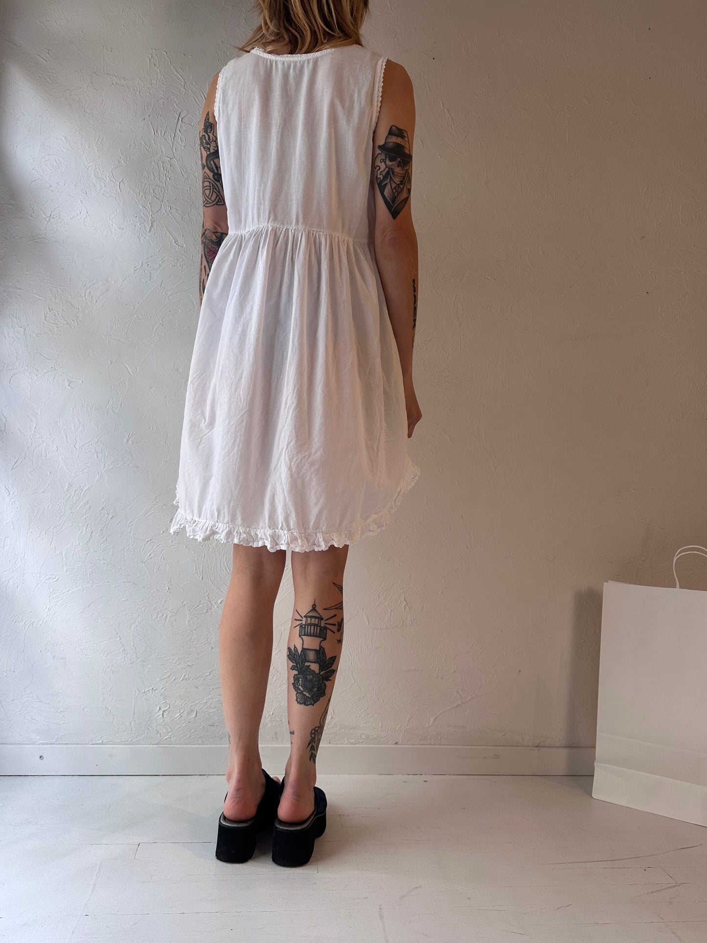 90s 'For The Home' White Cotton Dress / Large