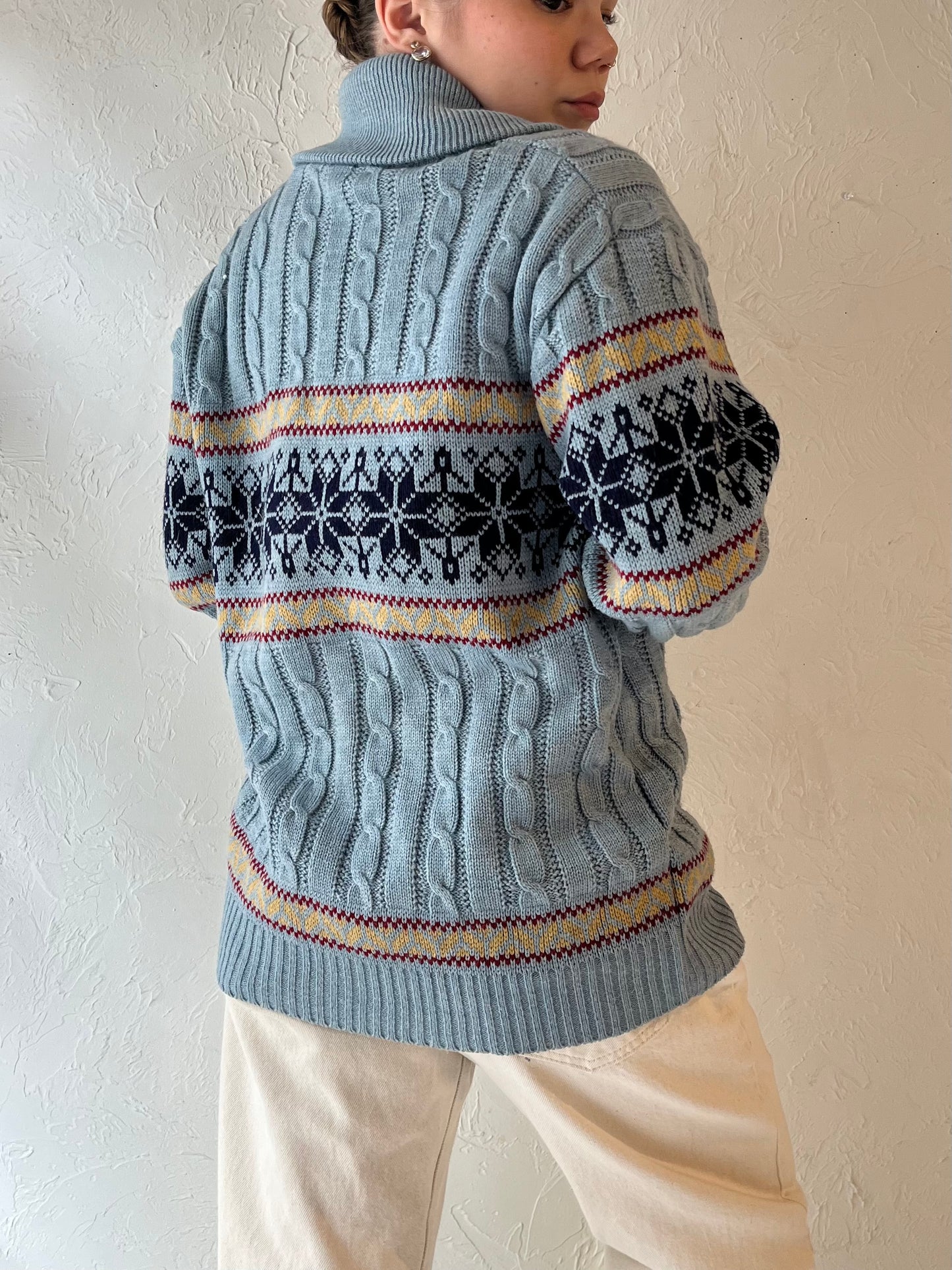 80s 'Kentfield' Blue Knit Cardigan Sweater / Medium