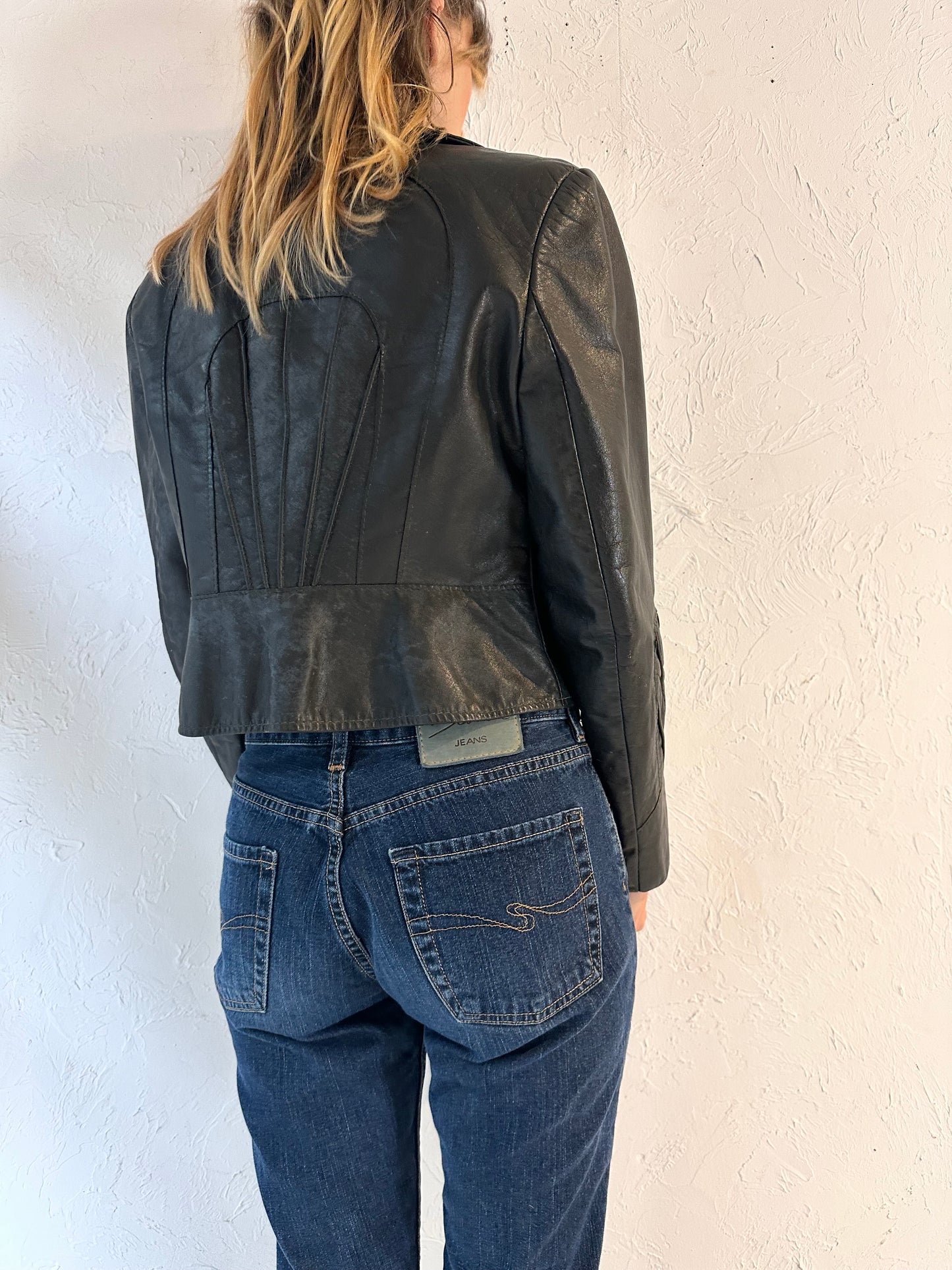 90s 'Leather Ranch' Black Leather Jacket / Small