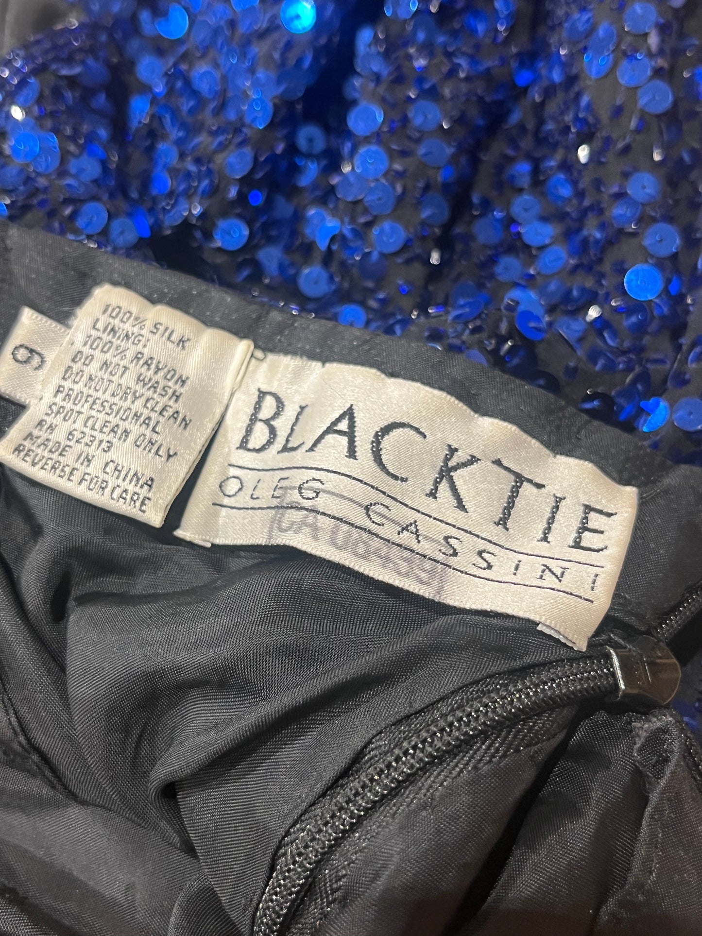 90s 'Black Tie' Blue Sequin Mini Dress / Small
