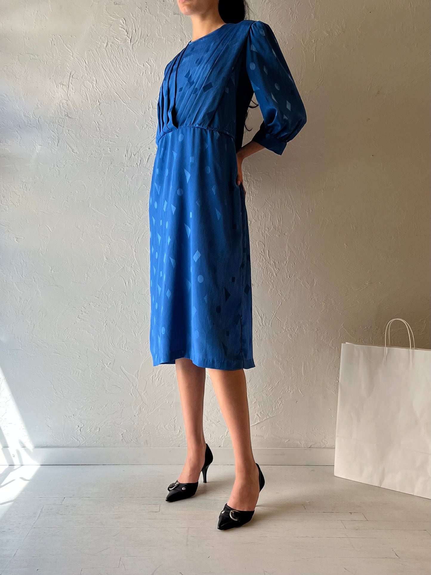 70s ‘Nu Mode’ Blue Midi Dress / Medium