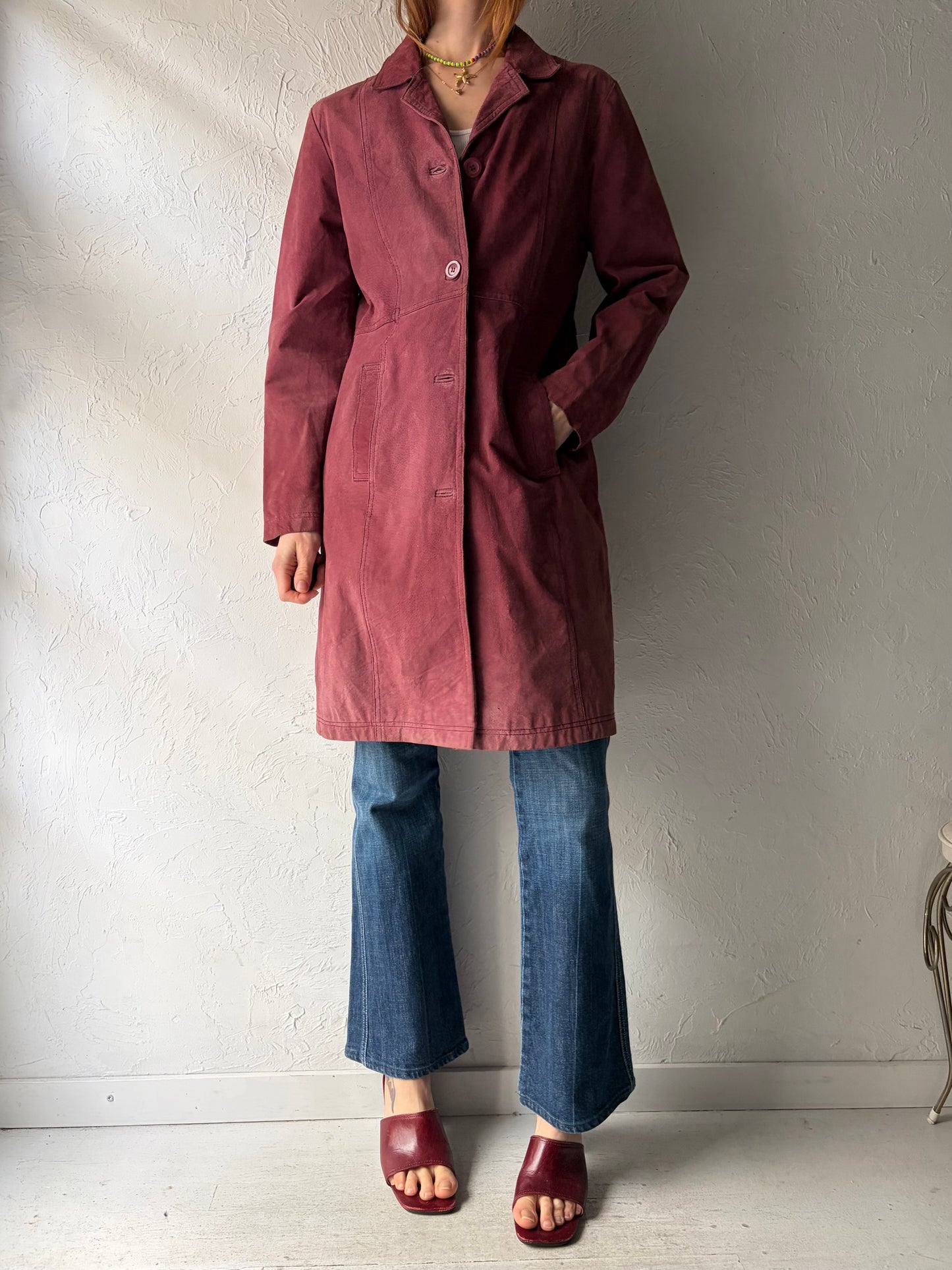 Y2k 'Gasoline' Burgundy Suede Leather Jacket / Medium