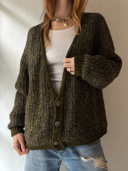 Vintage Hand Knit Lined Cardigan Sweater / Medium