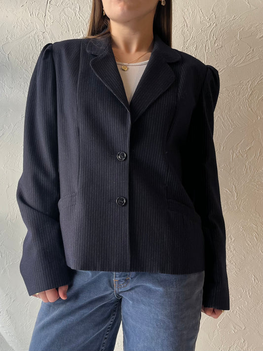 70s 'Sears' Navy Blue Pinstripe Wool Blazer Jacket / Union Made / Medium