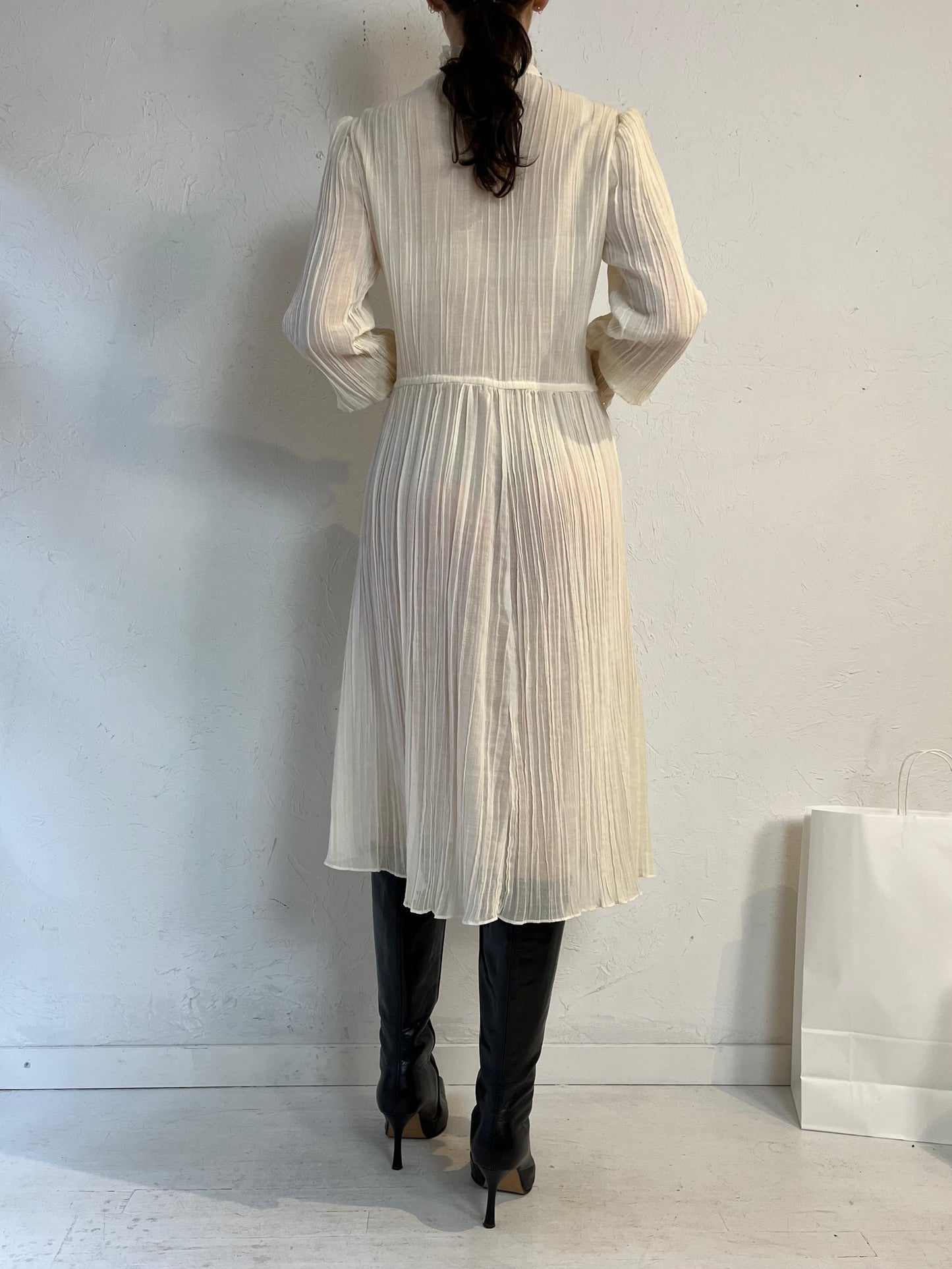 70s 'Encore' Cream Long Sleeve Dress / Small