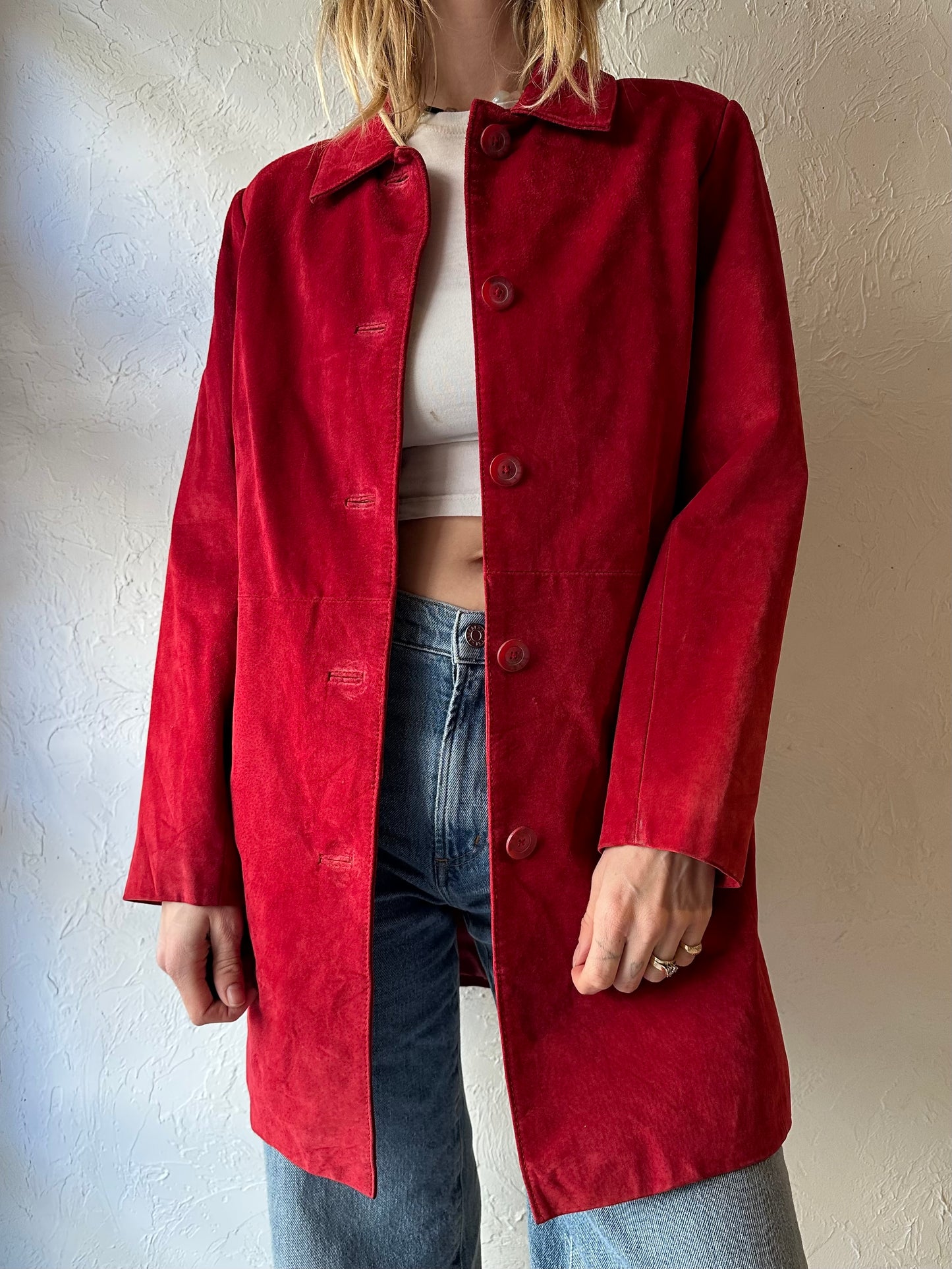 90s ‘Cherokee’ Red Suede Leather Jacket / Medium