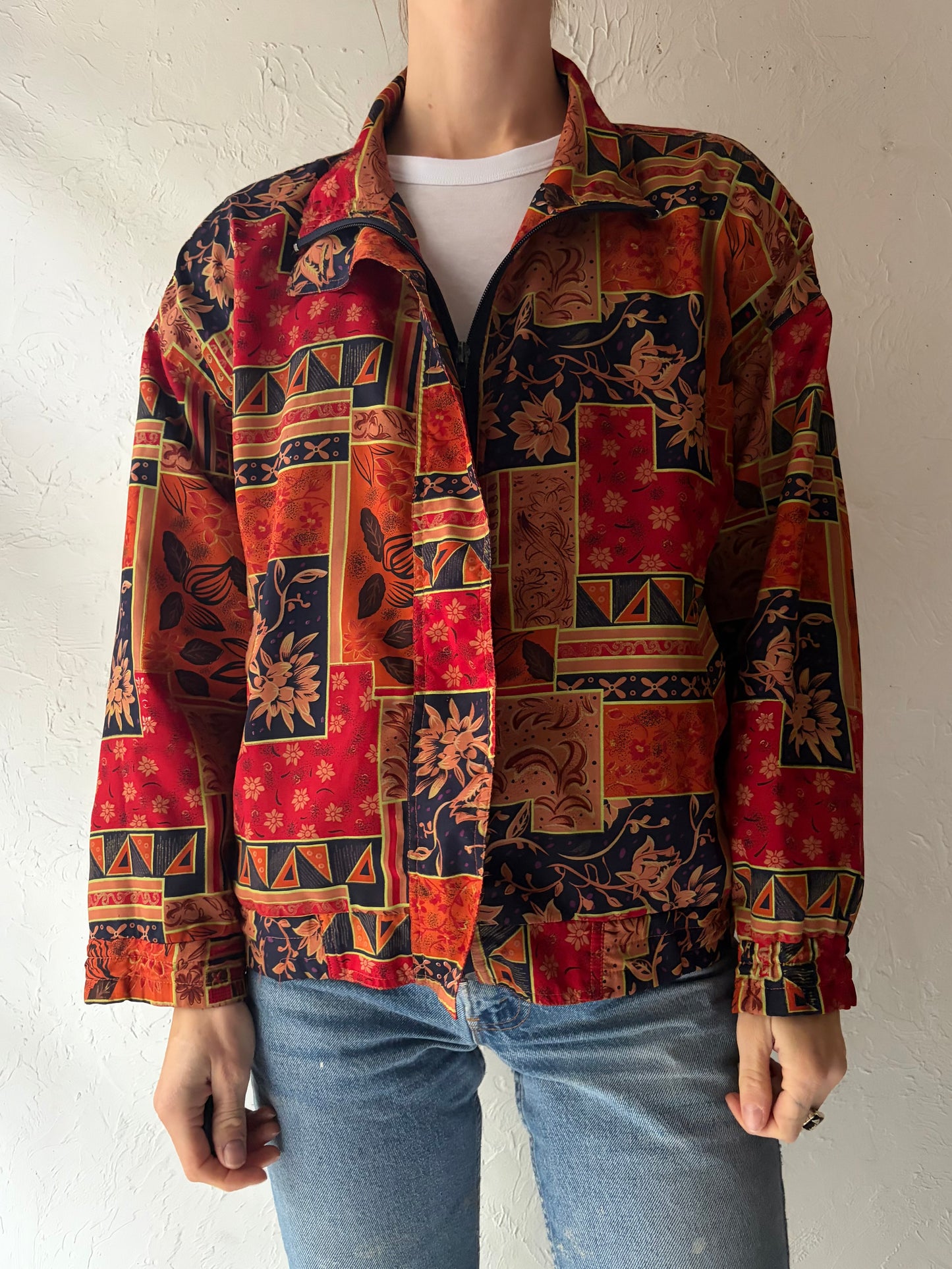 90s 'R&R' Vintage Floral Retro Bomber Jacket / Large