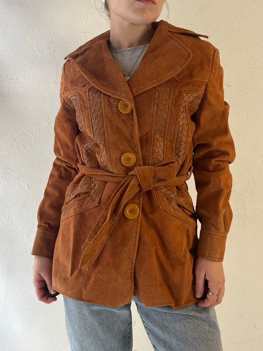 80s Orange Suede Leather Jacket / Medium