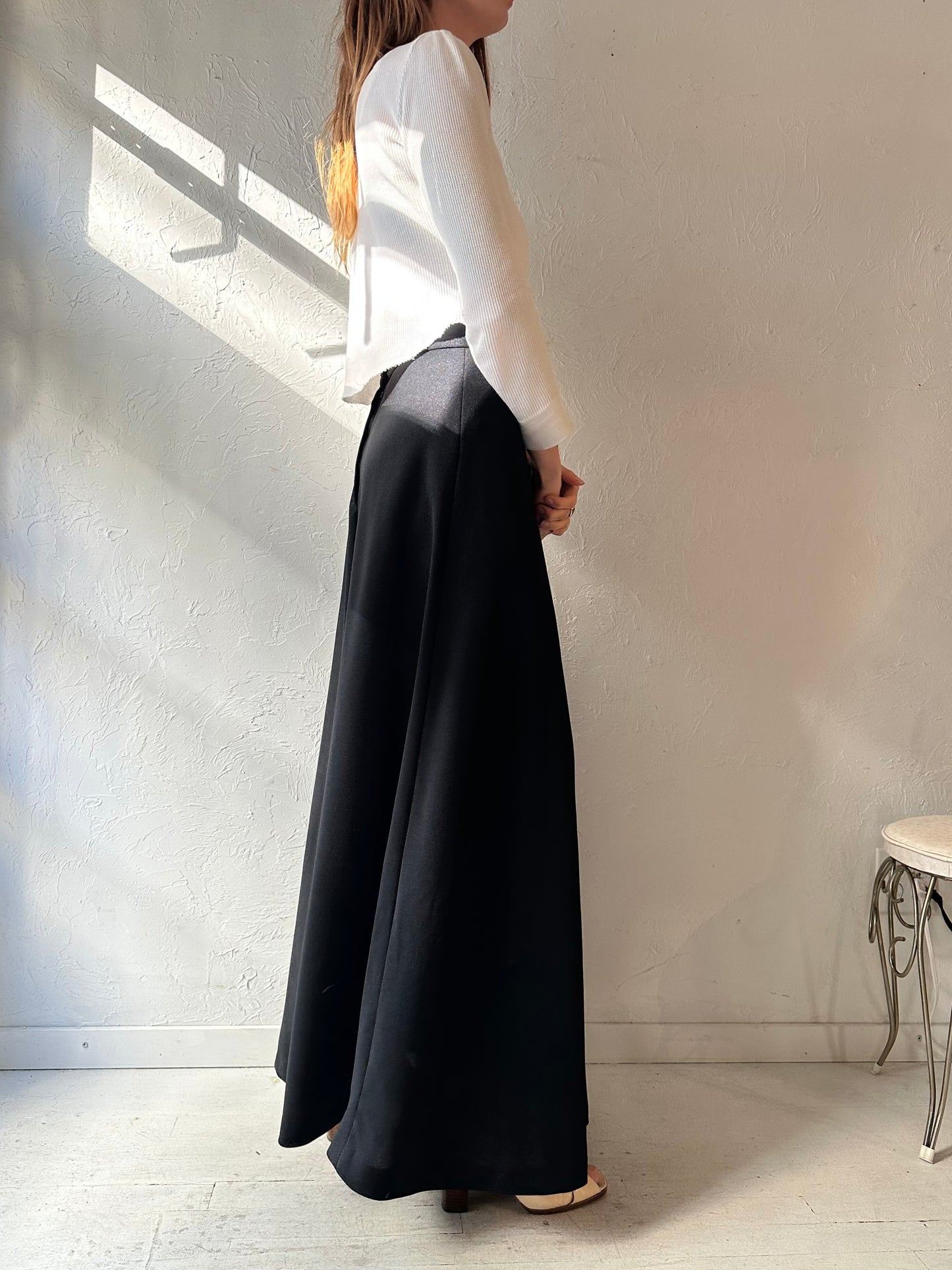 70s Black Maxi Skirt / Small