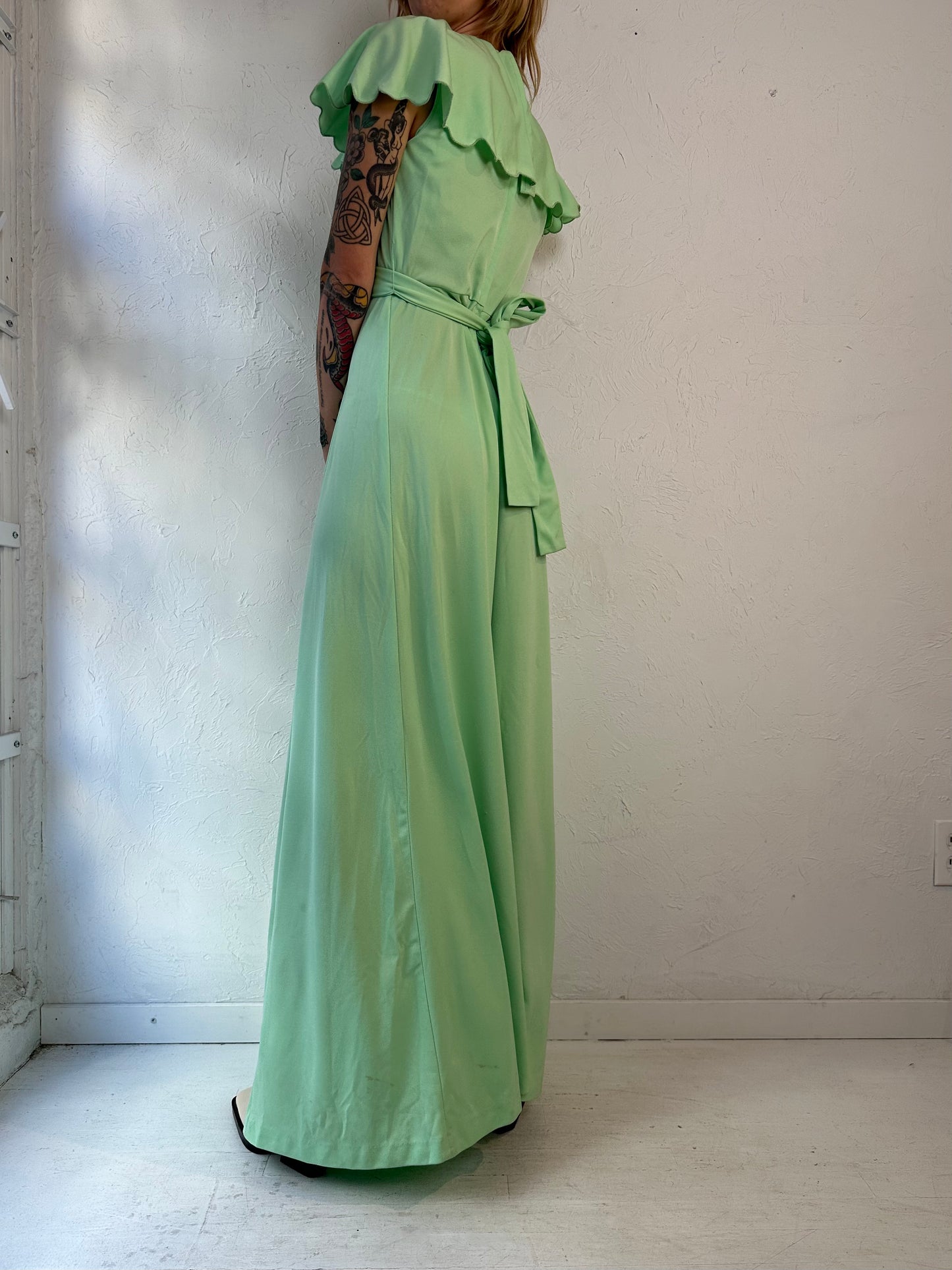 70s 'Nu Mode' Green Sleeveless Maxi Dress / Small