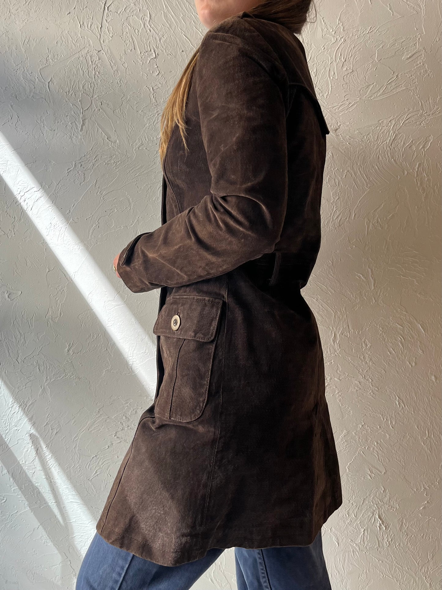 Y2k 'Le Chateau' Brown Suede Leather Coat / XXS