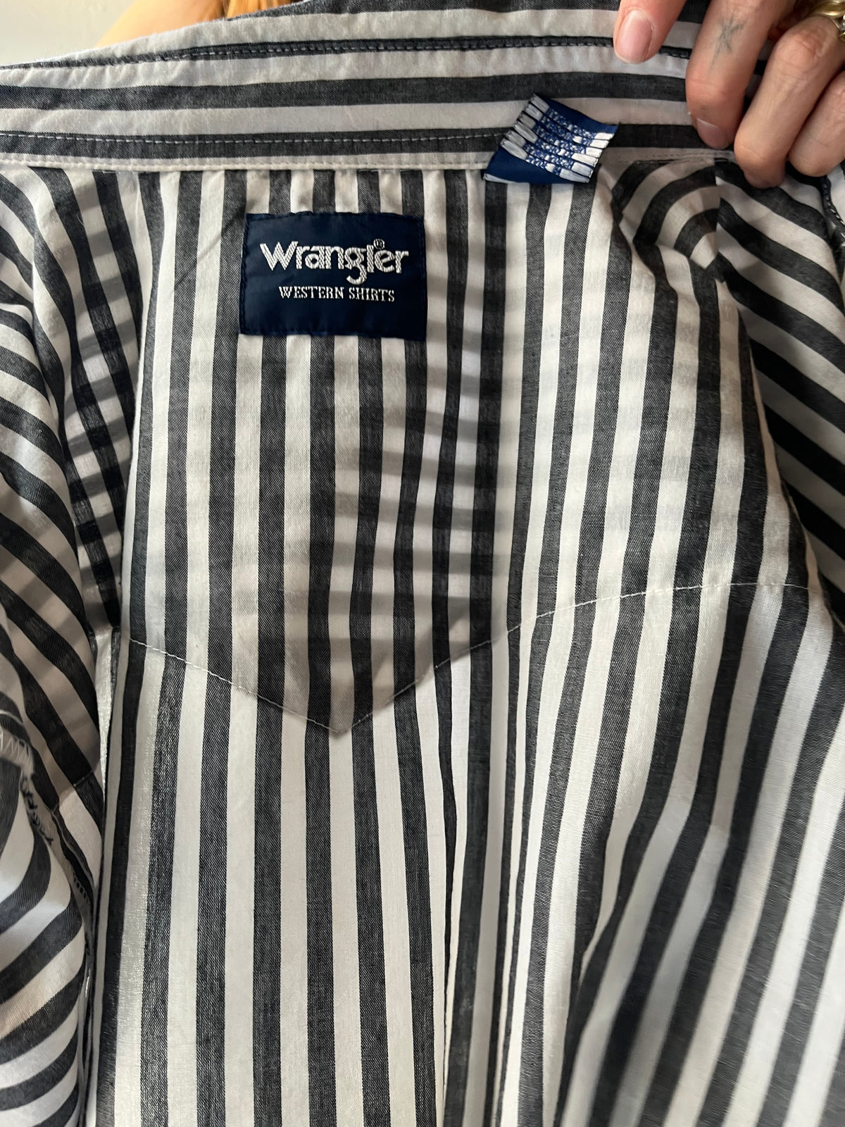 Y2k 'Wrangler' Striped Western Pearl Snap Shirt / Large