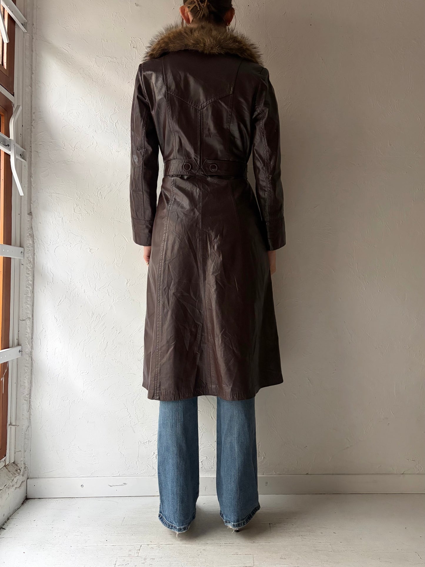 70s 'Cosa Nova' Burgundy Leather Penny Lane Trench Coat / Small