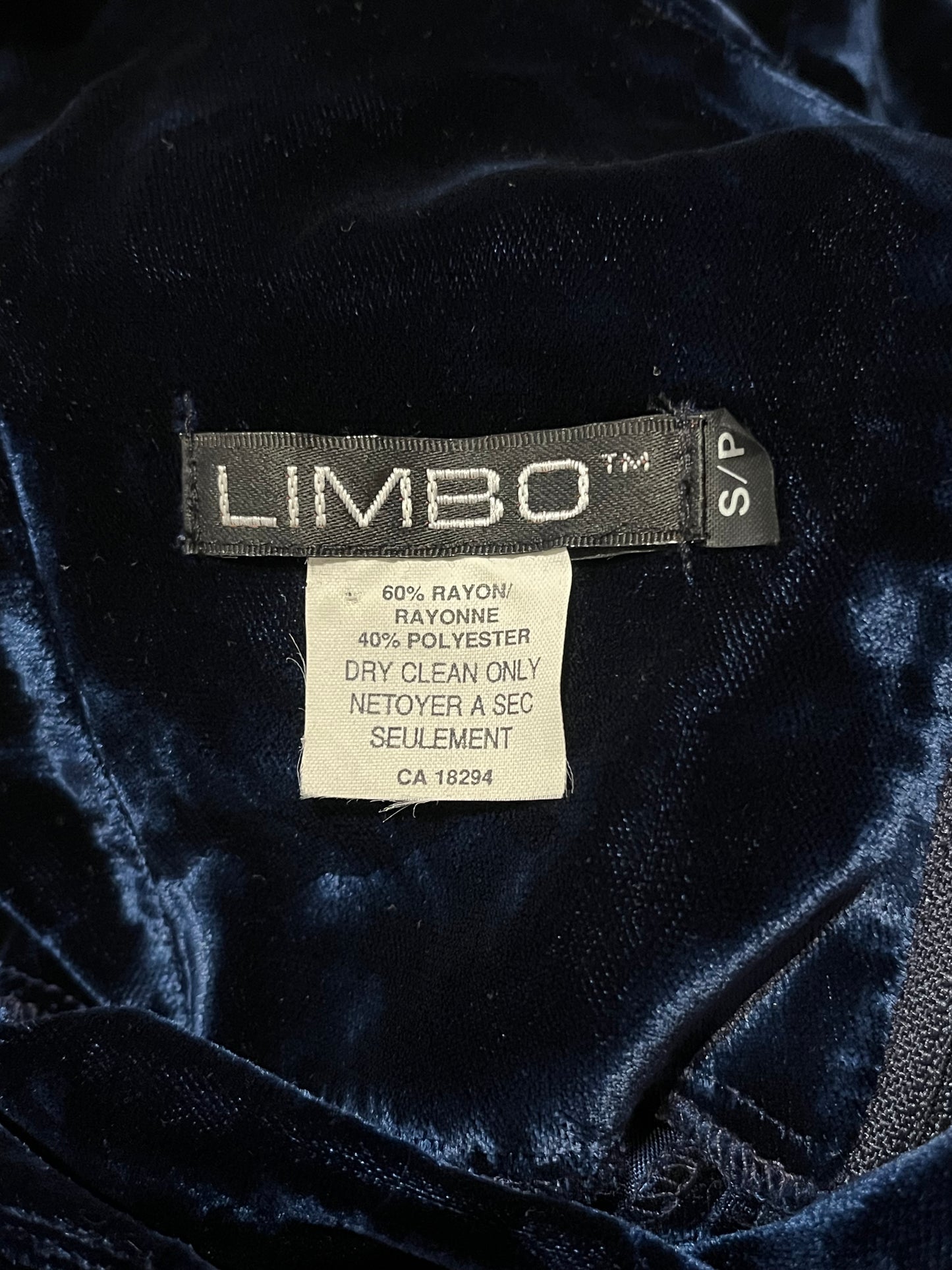 90s ‘Limbo’ Navy Blue Crushed Velvet Mini Dress / Small