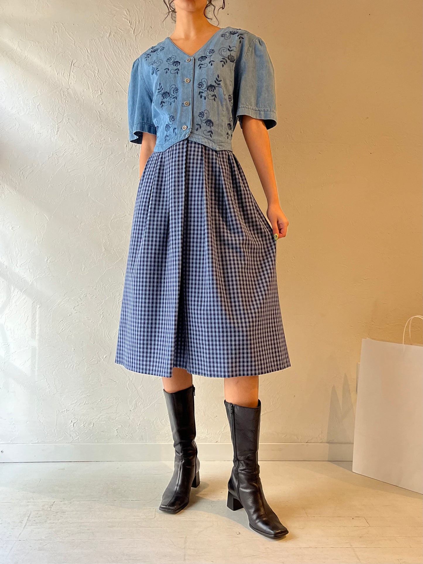 90s ‘Plaza South’ Denim Midi Dress / XL