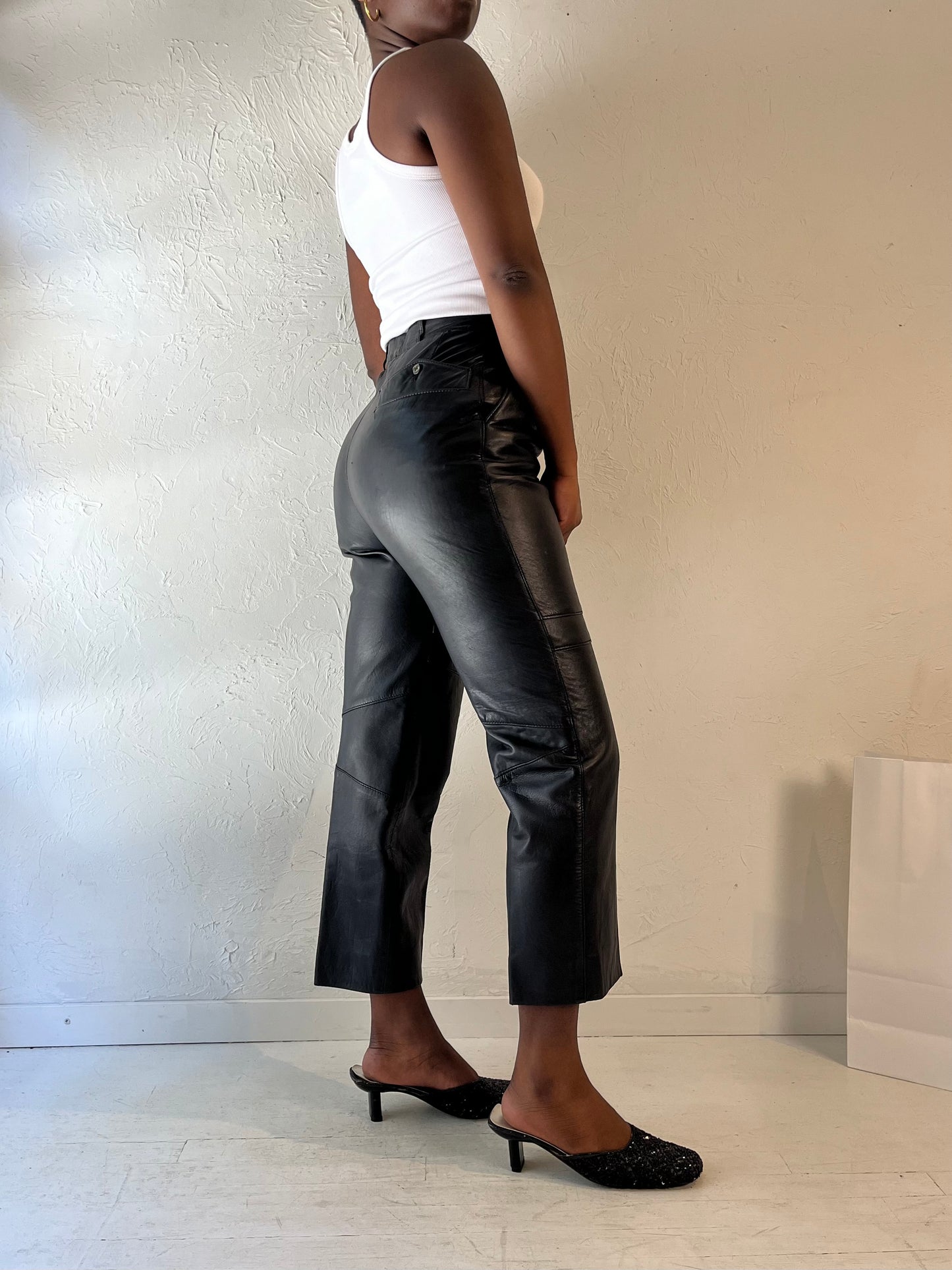 Vintage Black Leather Pants / Medium