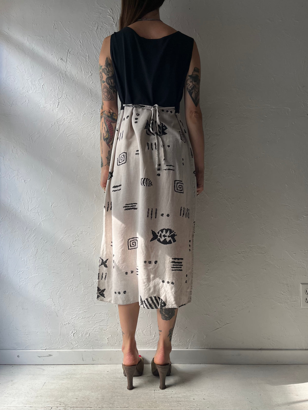 Vintage 90s Sleeveless Cotton Fish Dress / Small