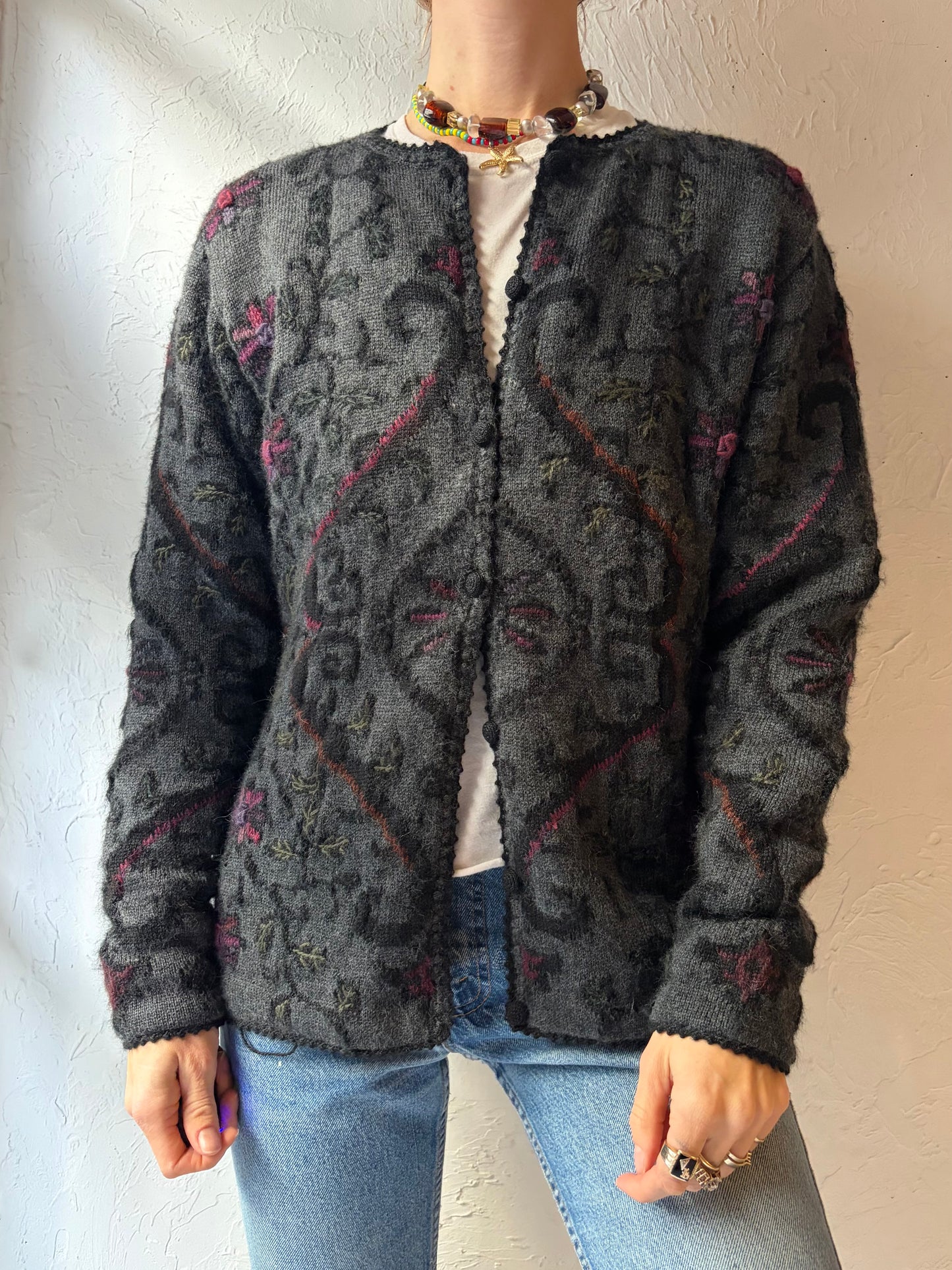 Y2k 'Caamano' Alpaca Floral Cardigan Sweater / Small