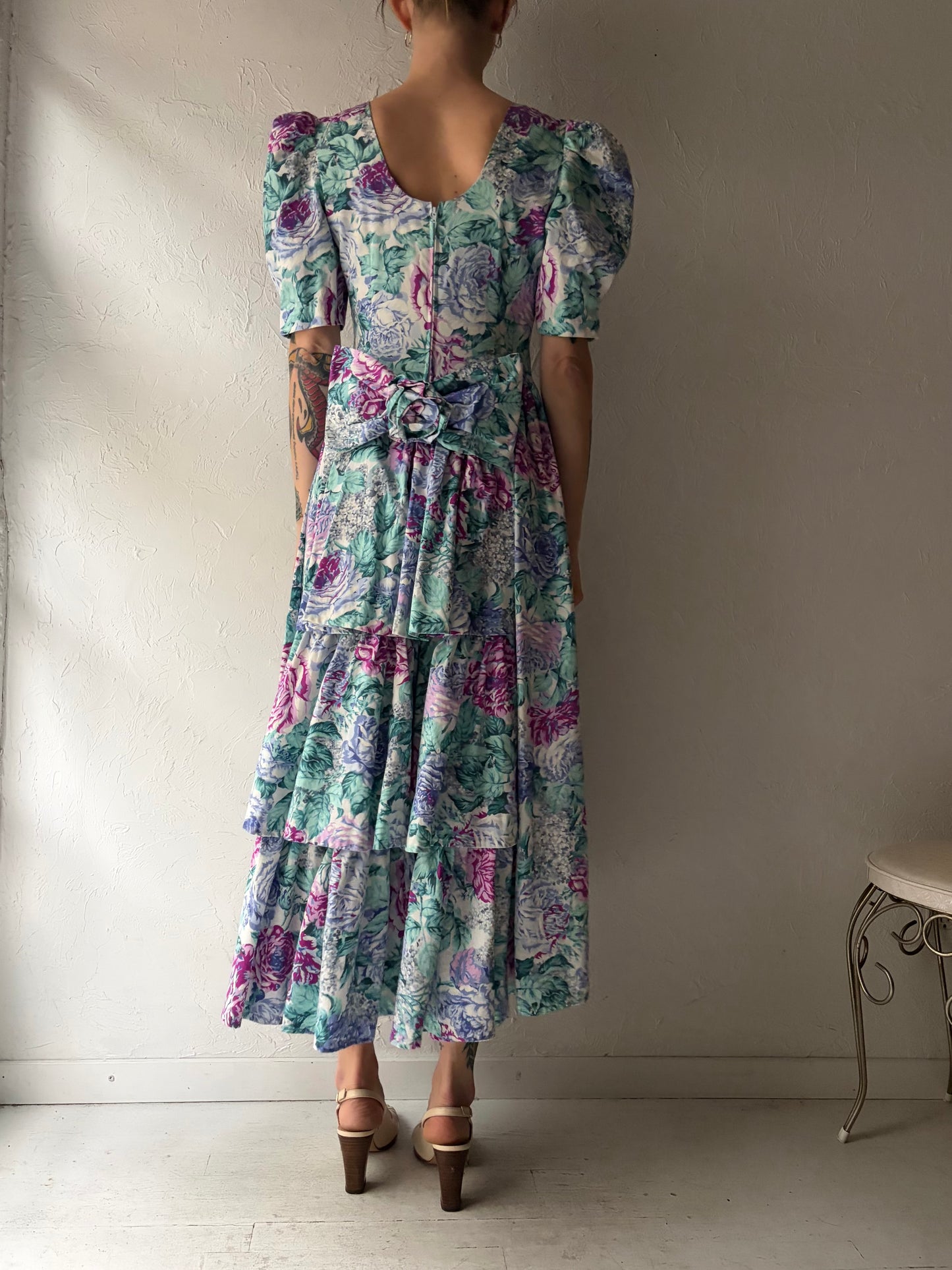 80s Handmade Floral Midi Dress / Small