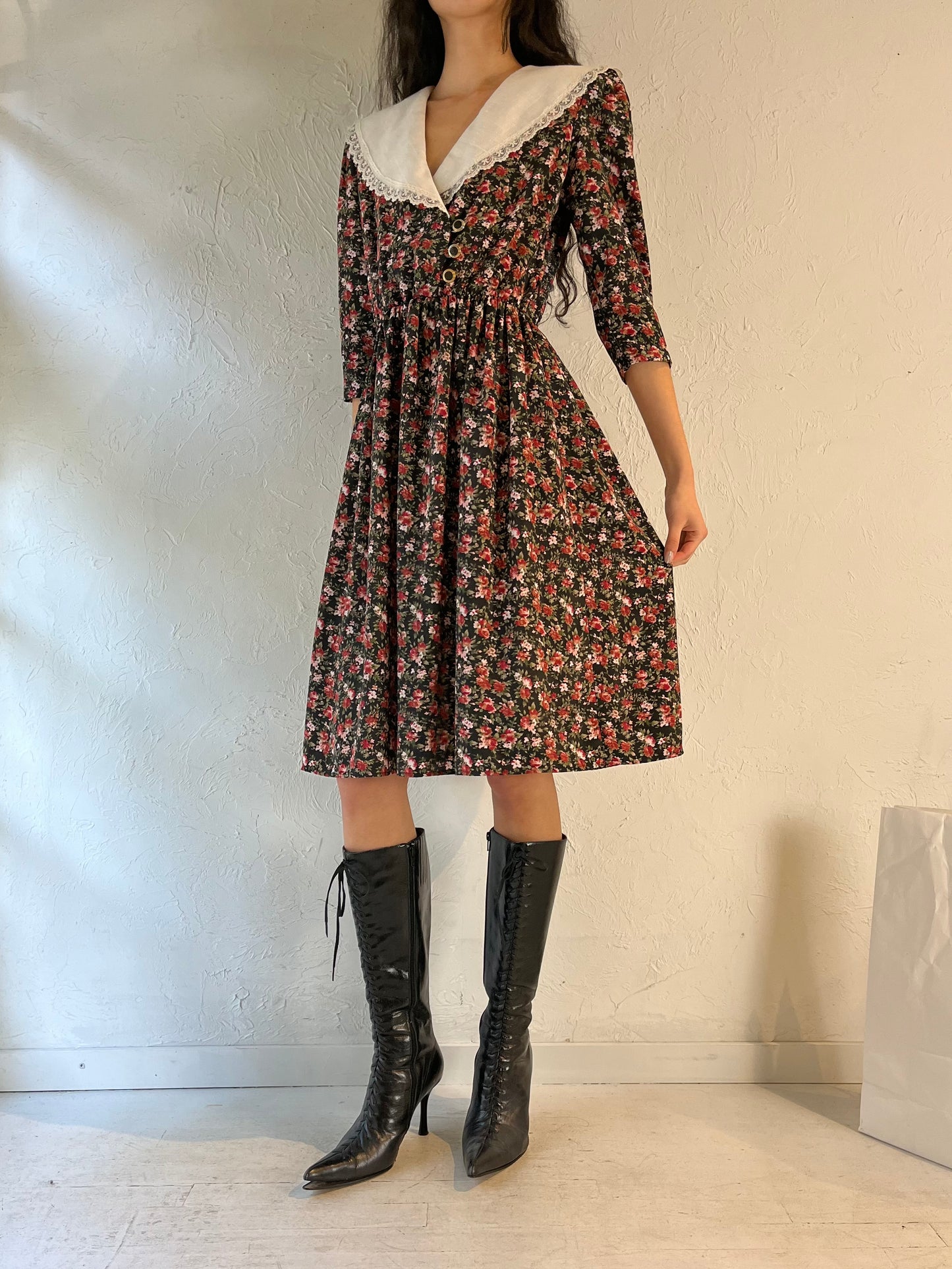 Vintage 80s ‘Breli’ Floral Print Union Made Midi Dress / Large