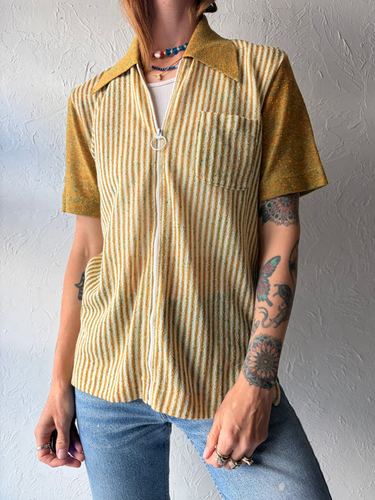 70s 'Corsini' Knit Zip Up Retro Shirt / Medium