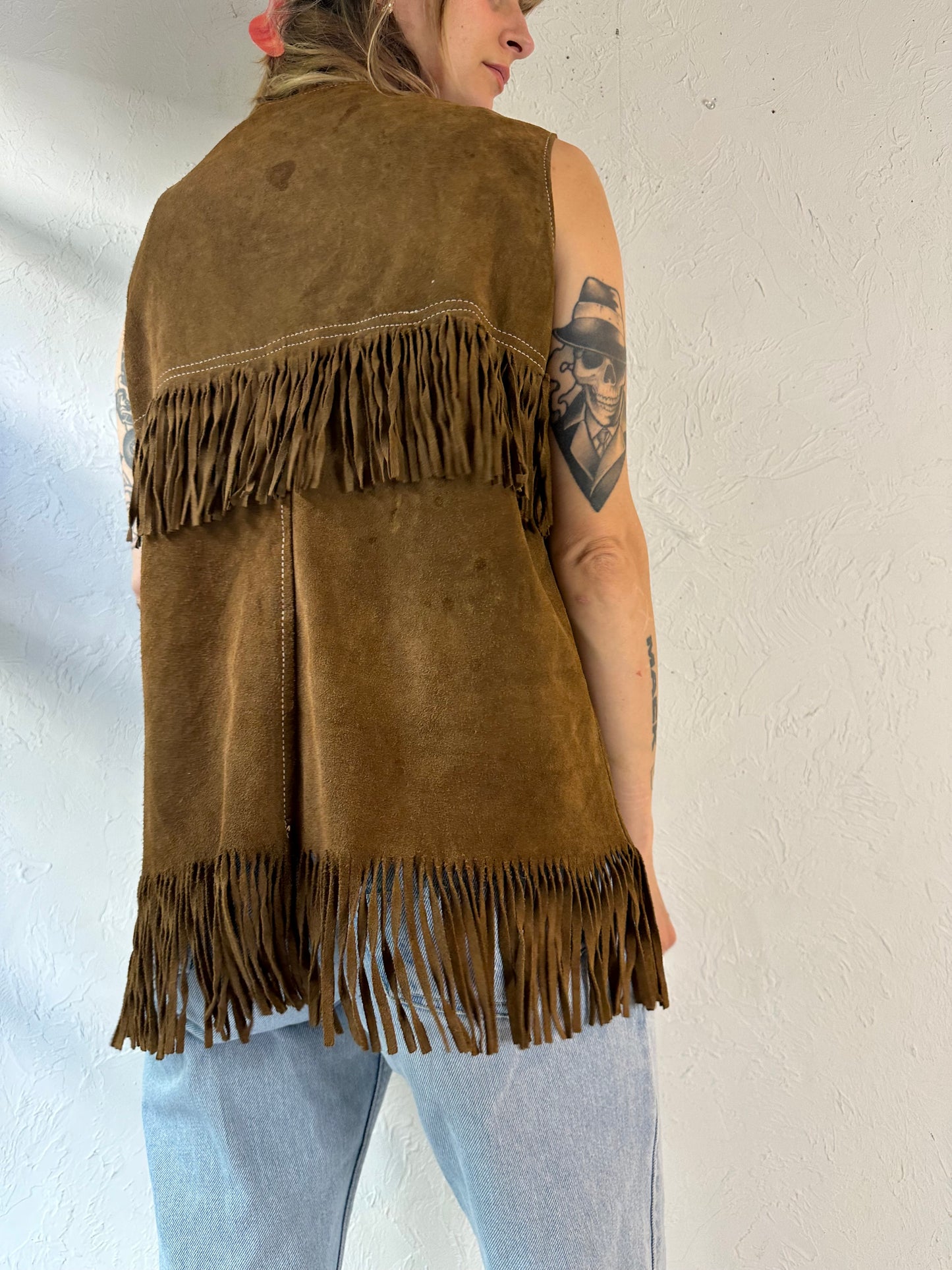 Vintage Suede Leather Western Fringe Vest / Medium