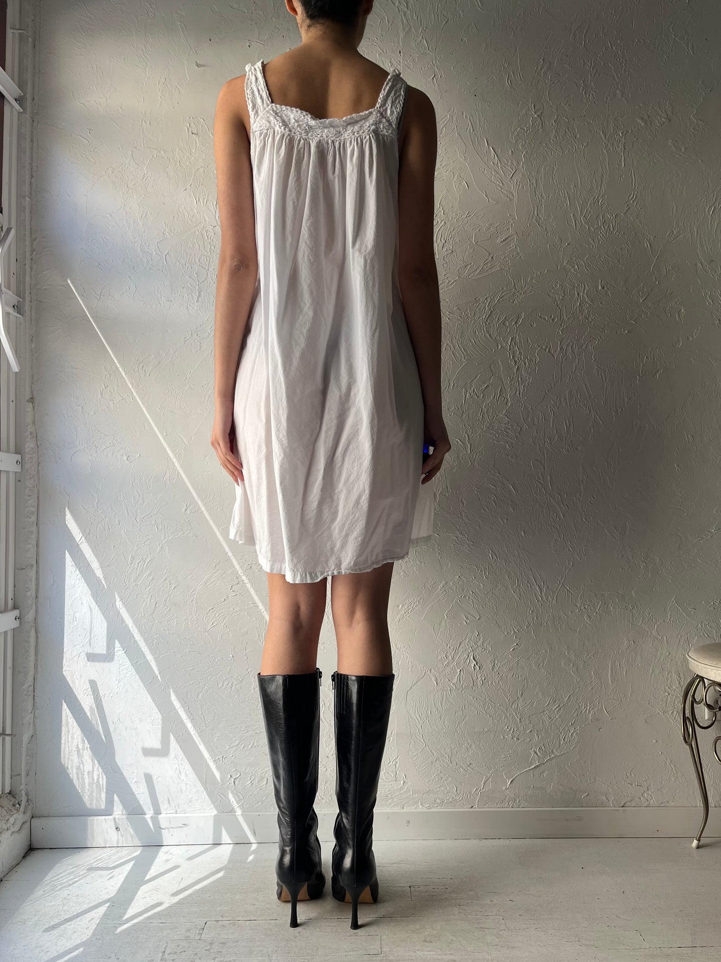 Y2k 'April Cornell' White Cotton Cottage Core Mini Dress / Small