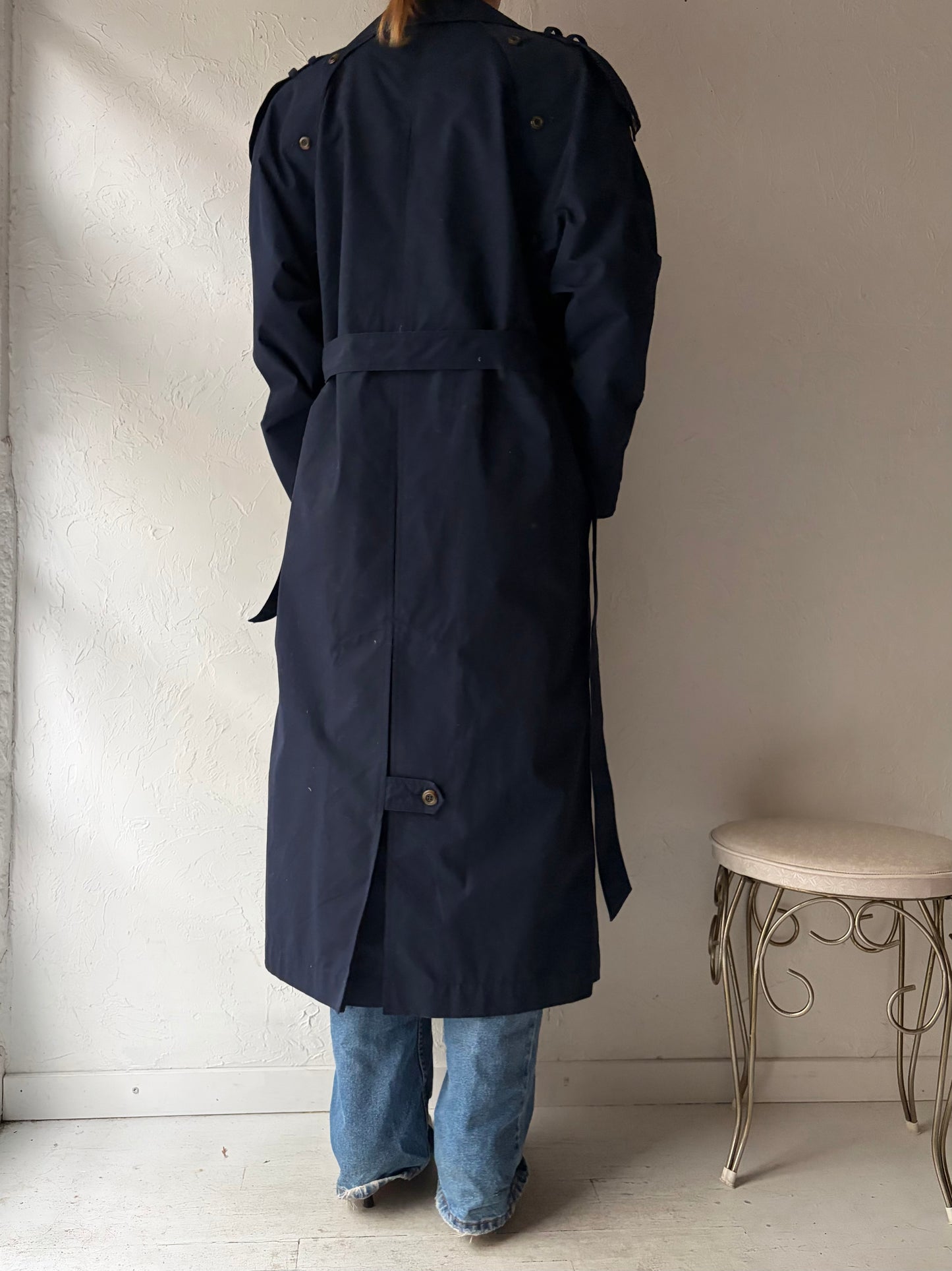90s 'Niccolini' Navy Blue Trench Coat / Medium