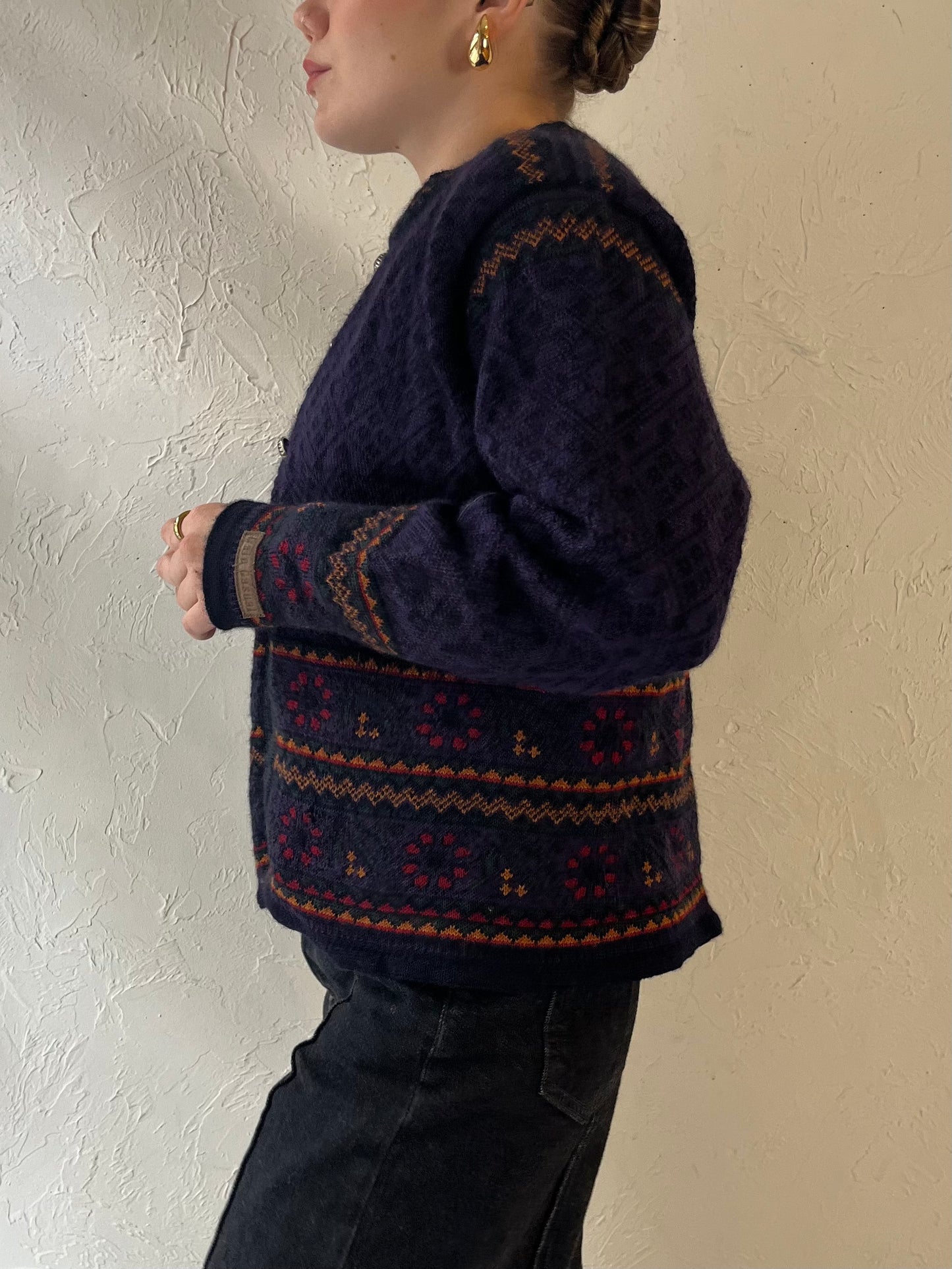 Vintage 'Dale of Norway' Purple Knit Wool Cardigan Sweater / Small